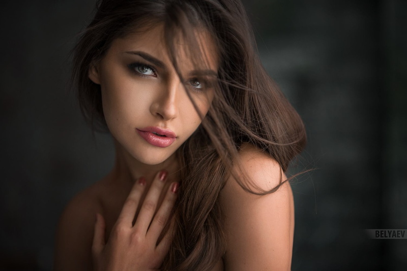 Dmitry Belyaev Lipstick Closeup Simple Background Model Gray Eyes