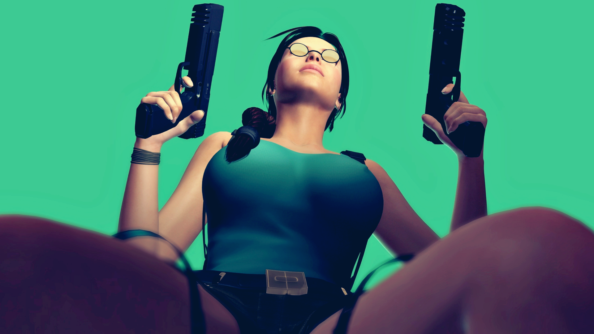 Tomb Raider, Lara Croft, long hair, belt, dark hair, green, garter belt, HD Wallpaper