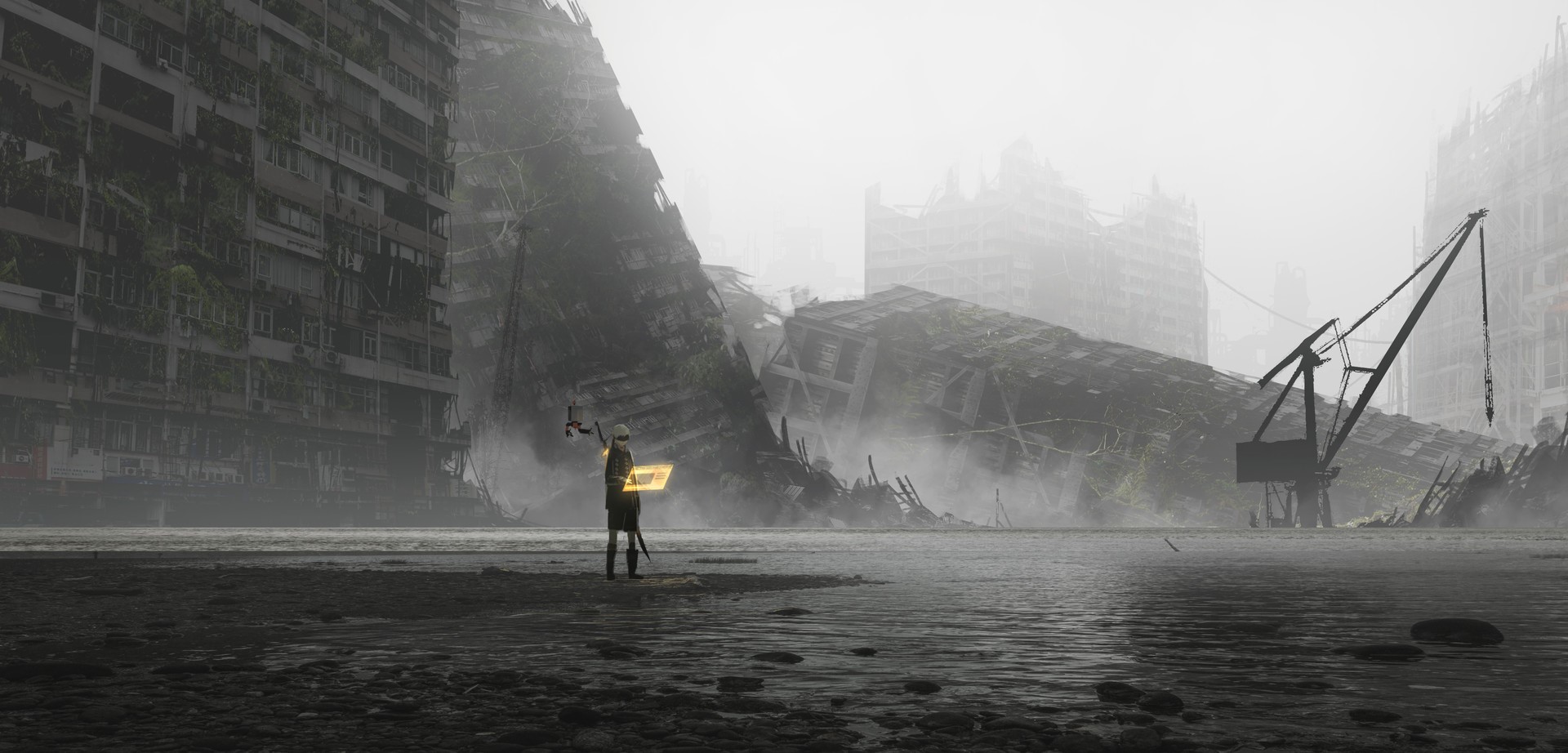 game art, minimalism, fantasy art, fan art, texture, cyber, android games, machine, apocalyptic, NieR, Nier: Automata, 9S (Nier: Automata), Yorha unit no.9 type s, HD Wallpaper