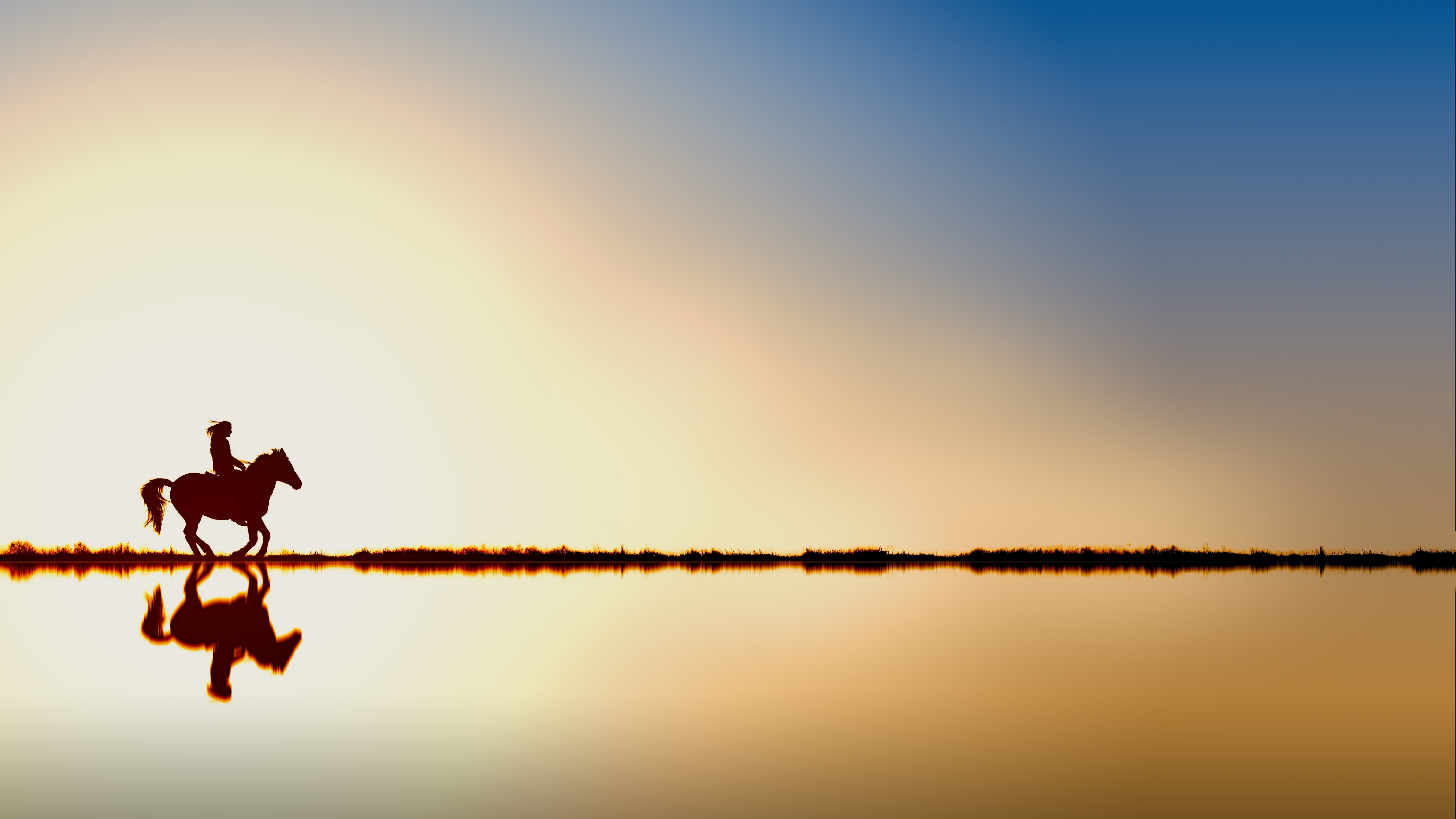 horse riding, horse, reflection, HD Wallpaper