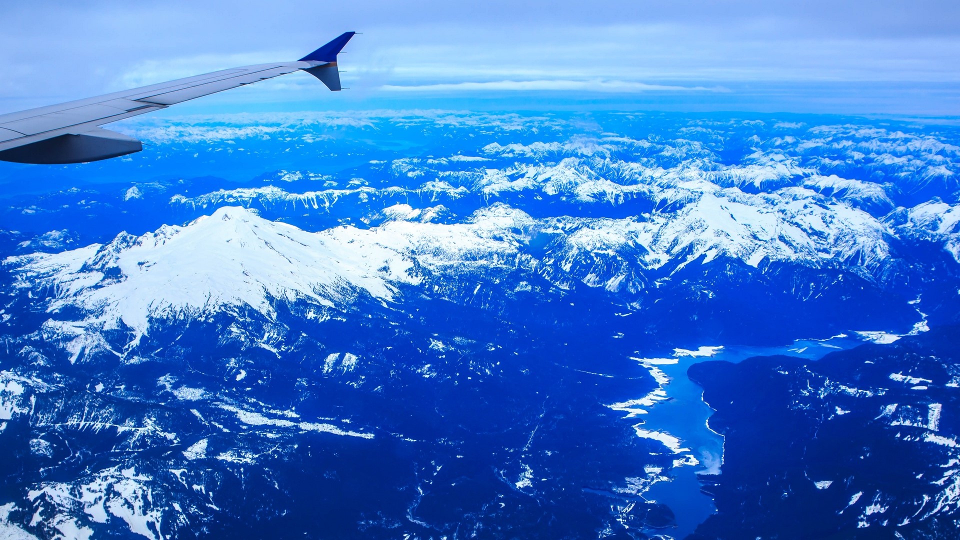 airplane, airplane wing, mountains, peak, Washington, USA, blue, snowy peak, HD Wallpaper
