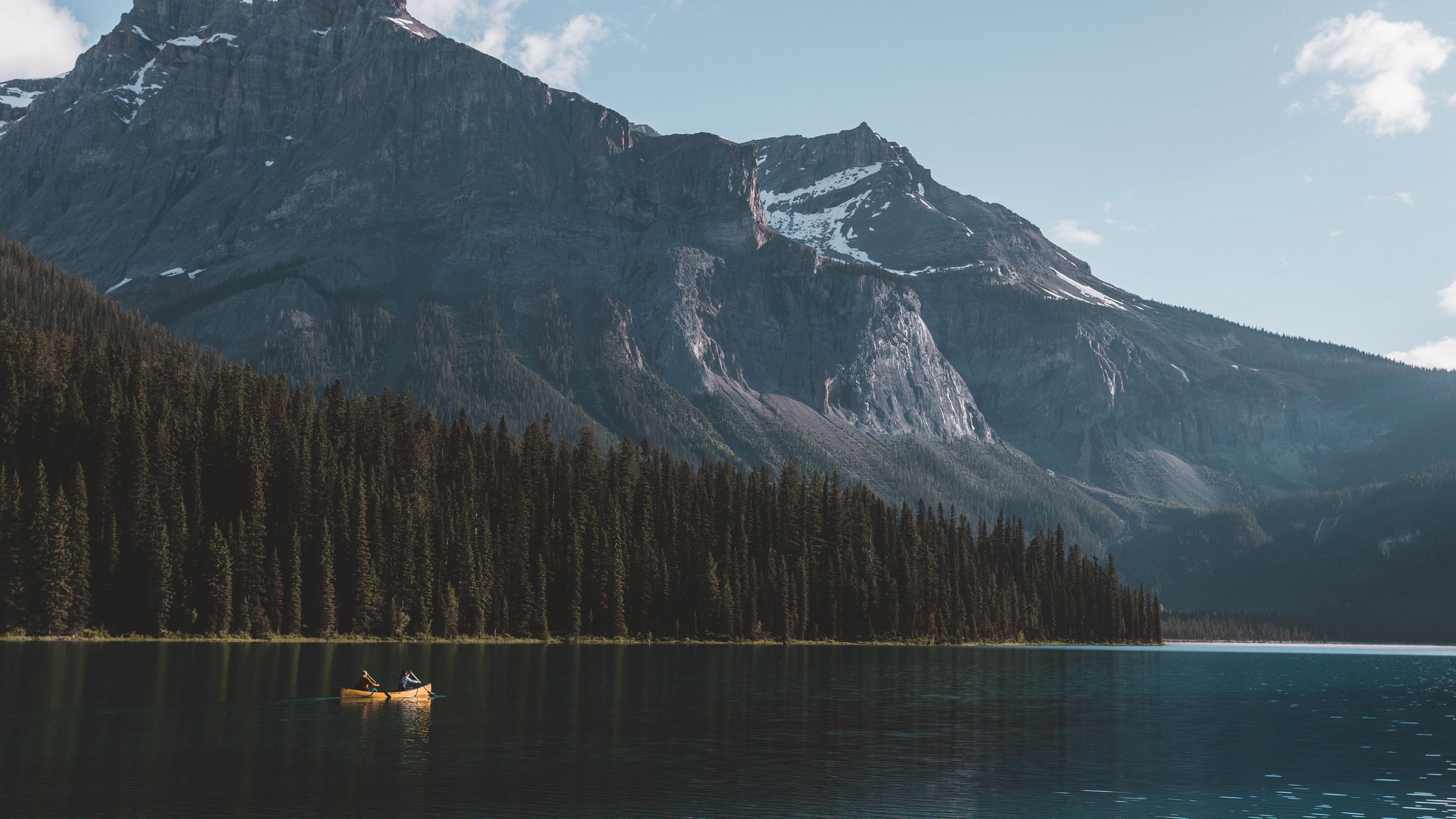 lake, boat, mountains, forest, nature, 4k, HD Wallpaper