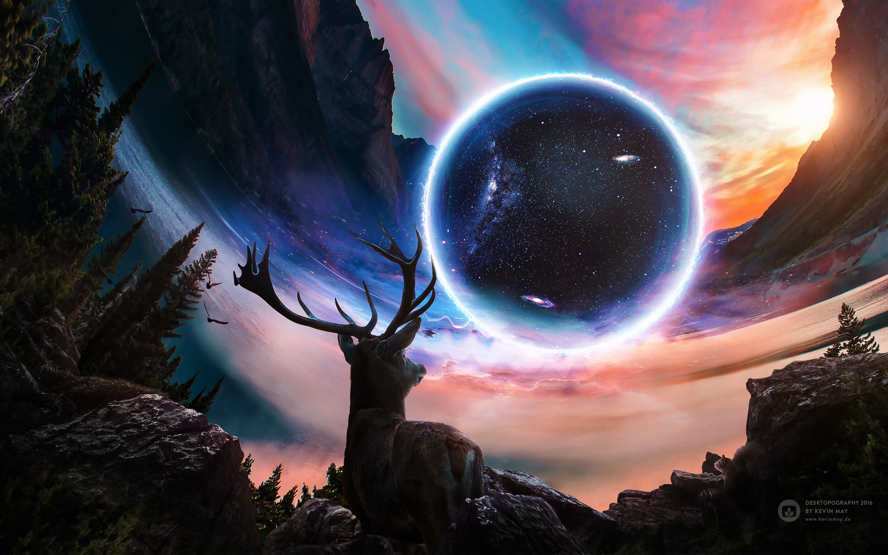 artwork, deer, sphere, digital art, Desktopography, HD Wallpaper