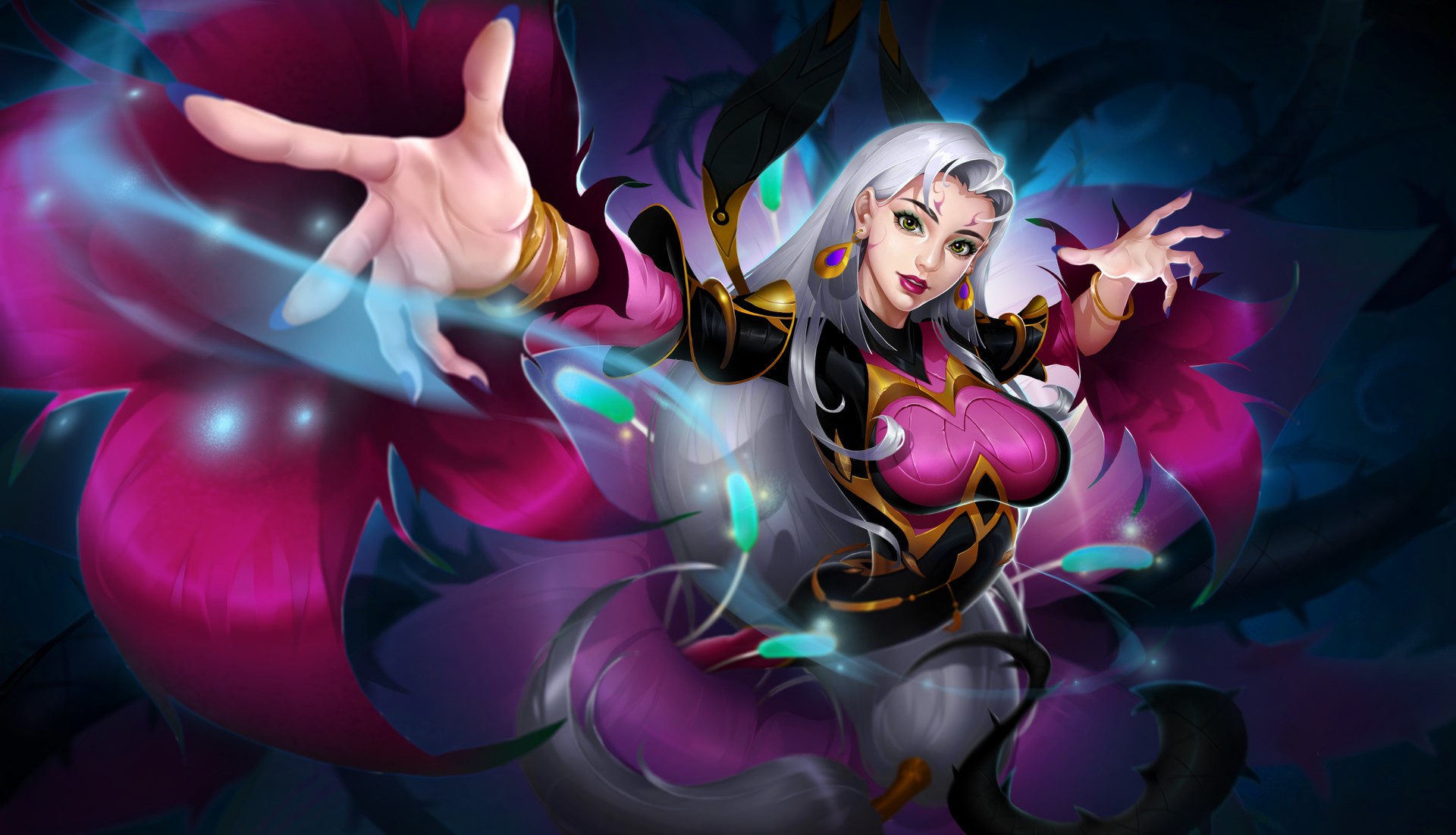 fantasy art, magic, big boobs, white hair, anime girls, anime, fantasy girl, hands, colorful, HD Wallpaper