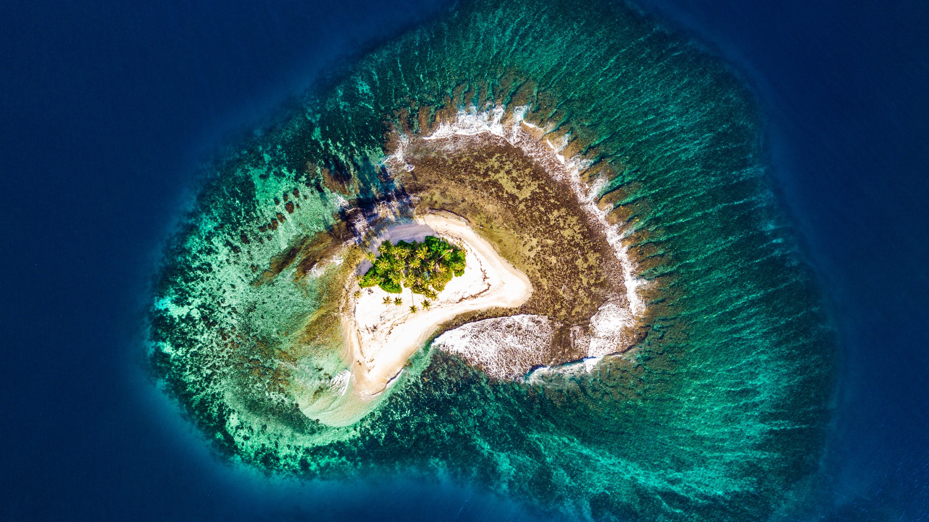 beach, water, sea, sand, trees, island, waves, drone photo, HD Wallpaper