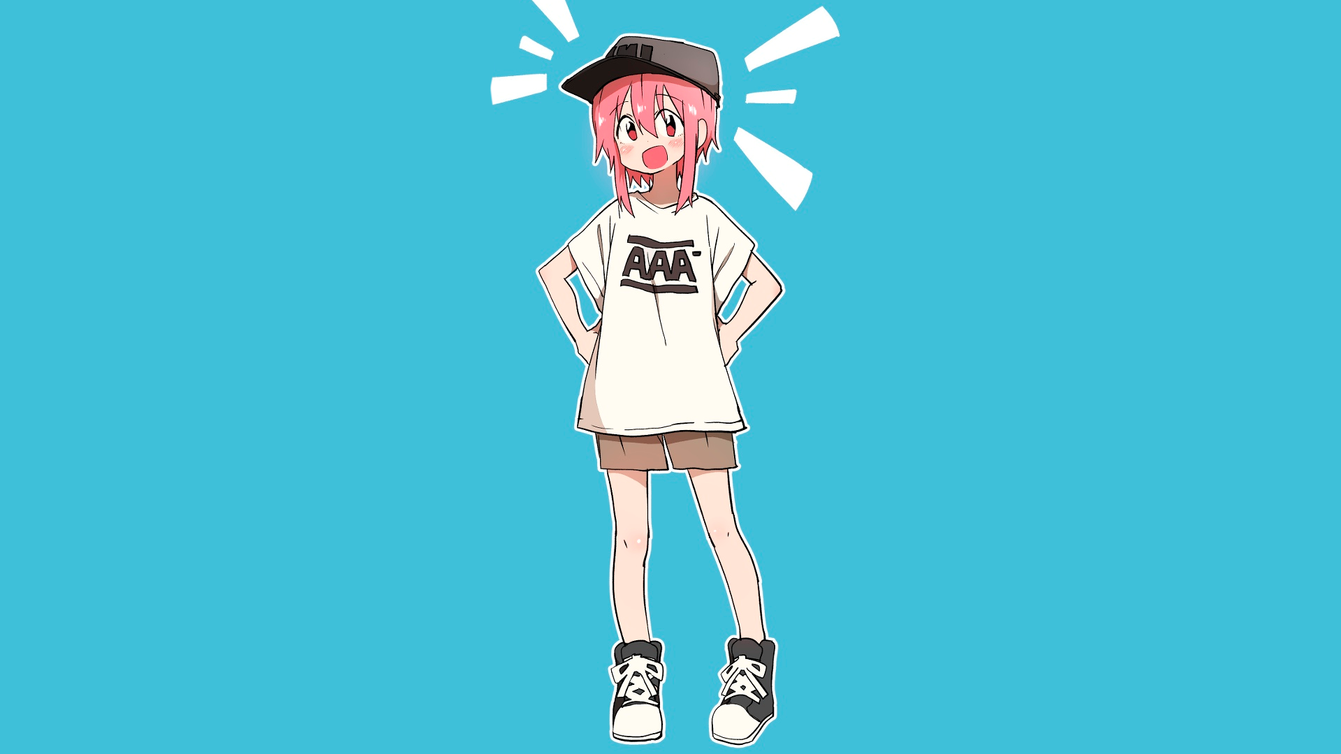 anime, manga, anime girls, simple background, pink hair, blue background, cyan, cyan background, HD Wallpaper