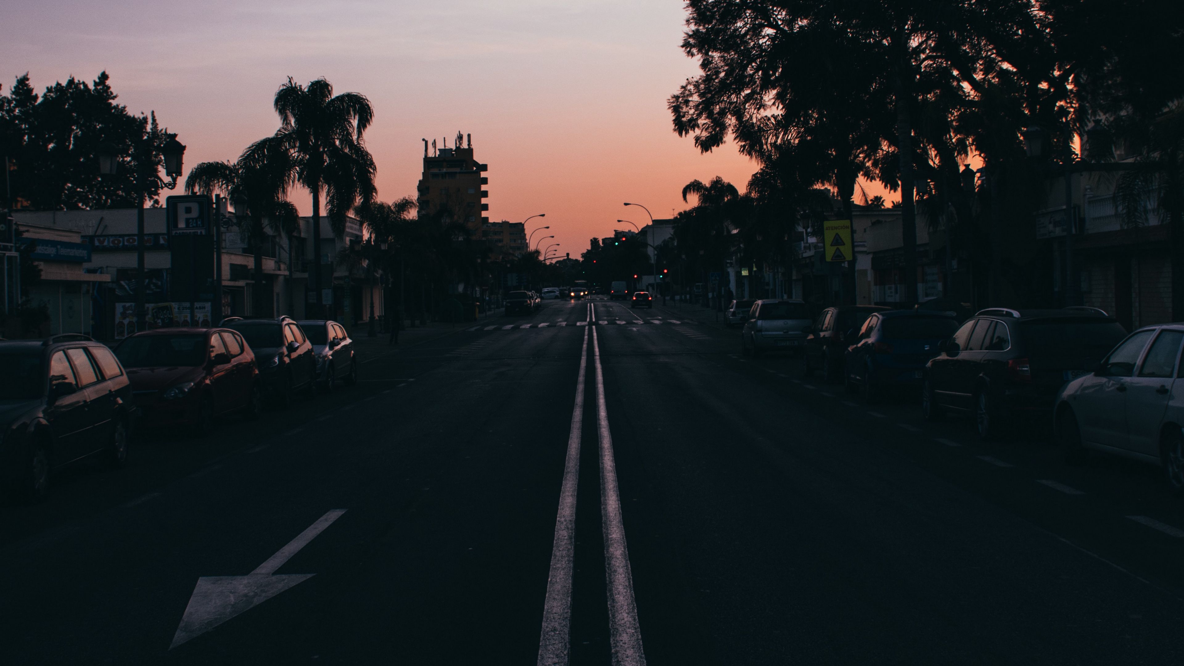 night city, road, marking, asphalt, arrow, 4k, HD Wallpaper