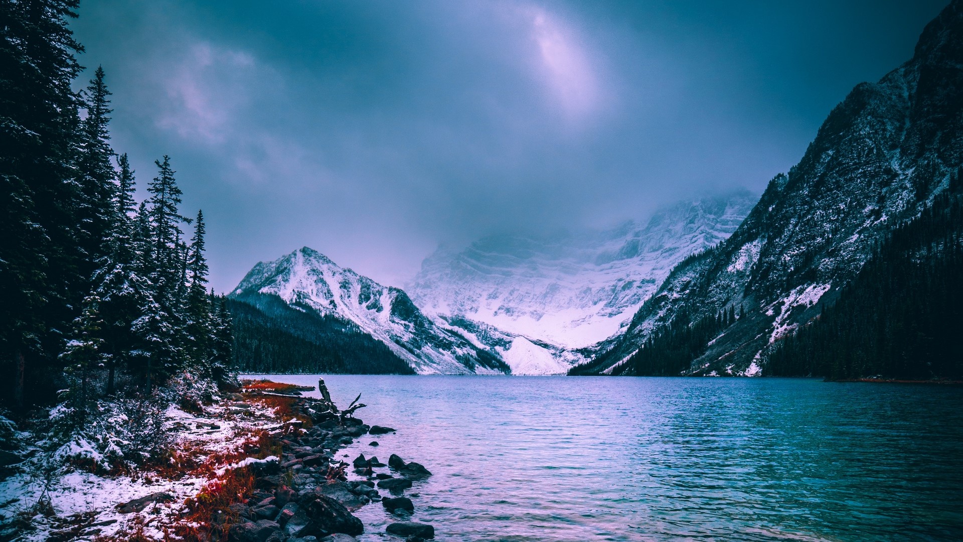 mountains, lake, snow, water, Canada, HD Wallpaper