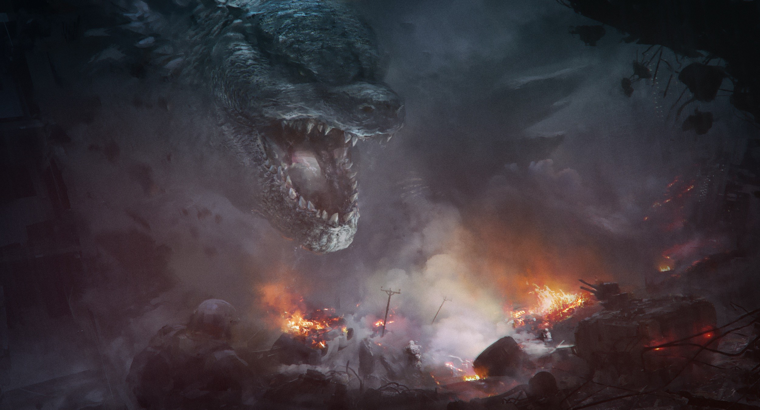 Godzilla, creature, artwork, HD Wallpaper
