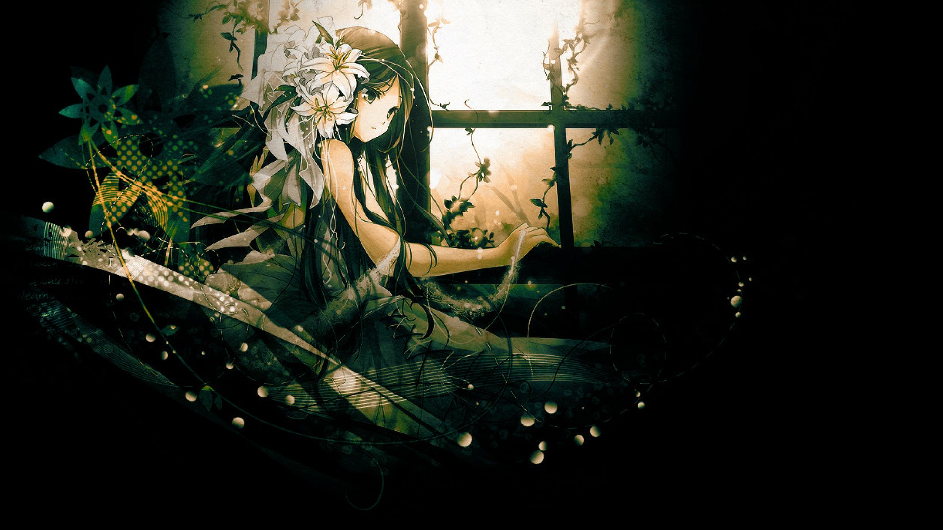 anime girls, anime, flowers, long hair, HD Wallpaper