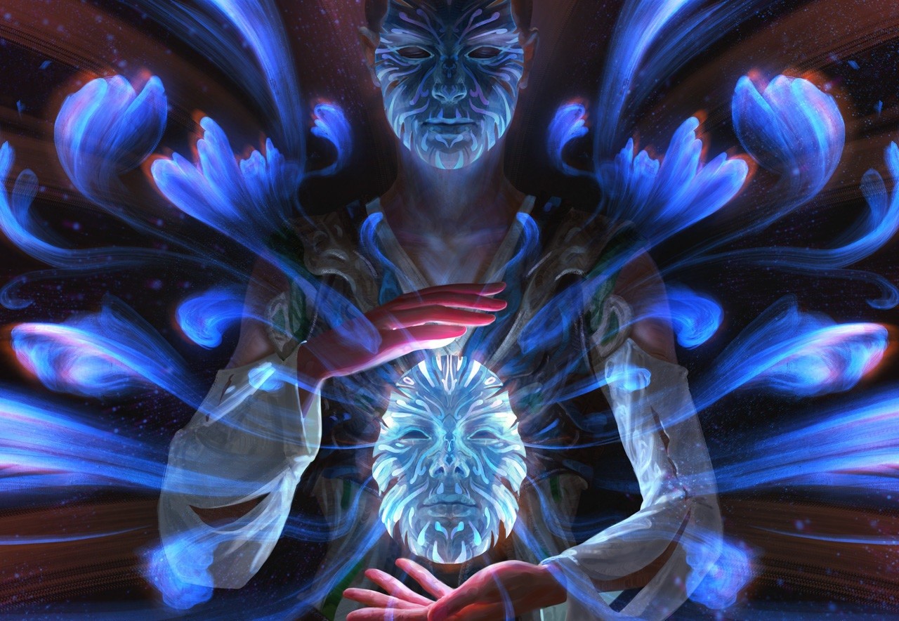 artwork, digital art, mask, magic, hands, fantasy art, HD Wallpaper