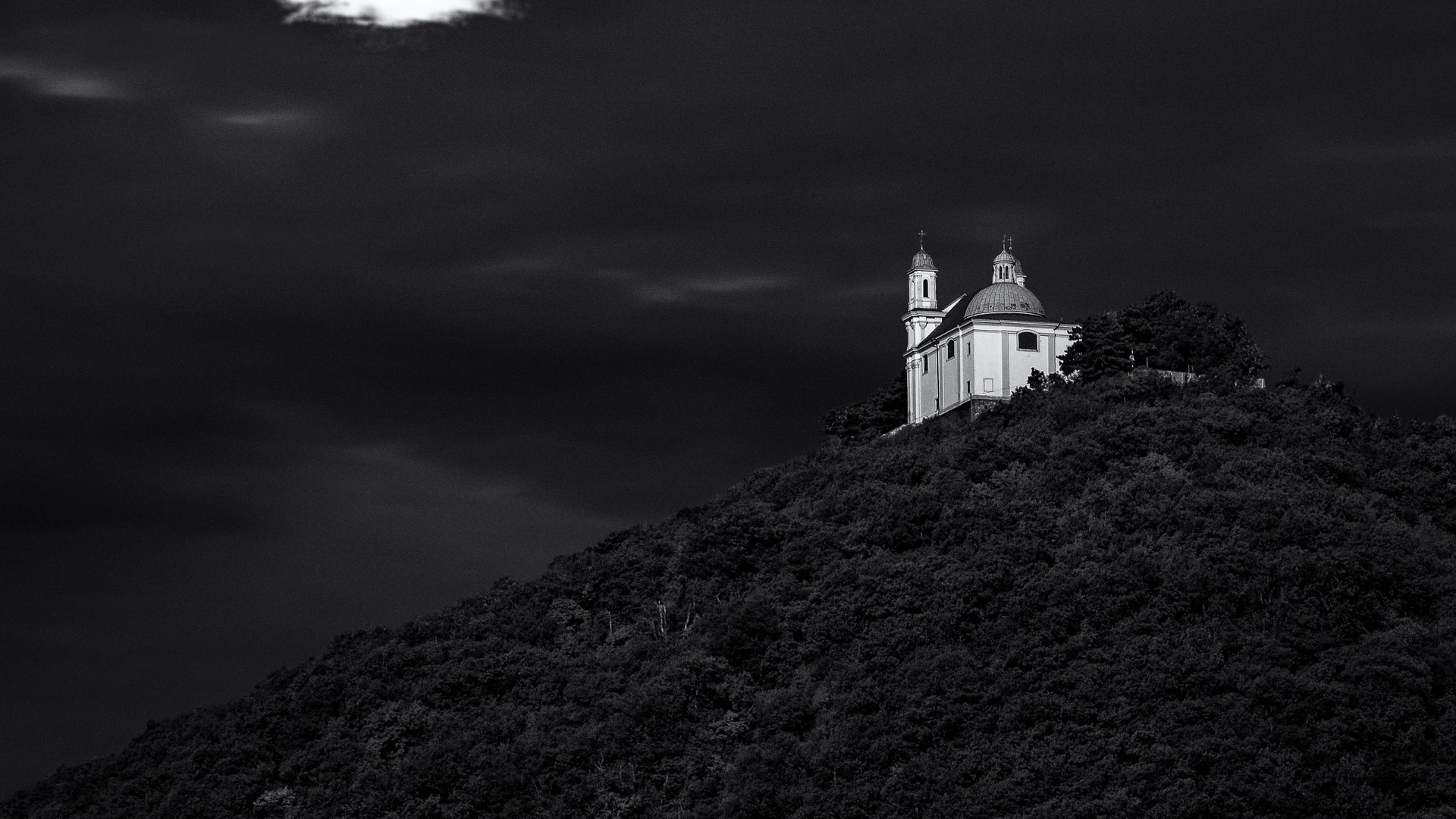 church, Vienna, Austria, dark, monochrome, HD Wallpaper