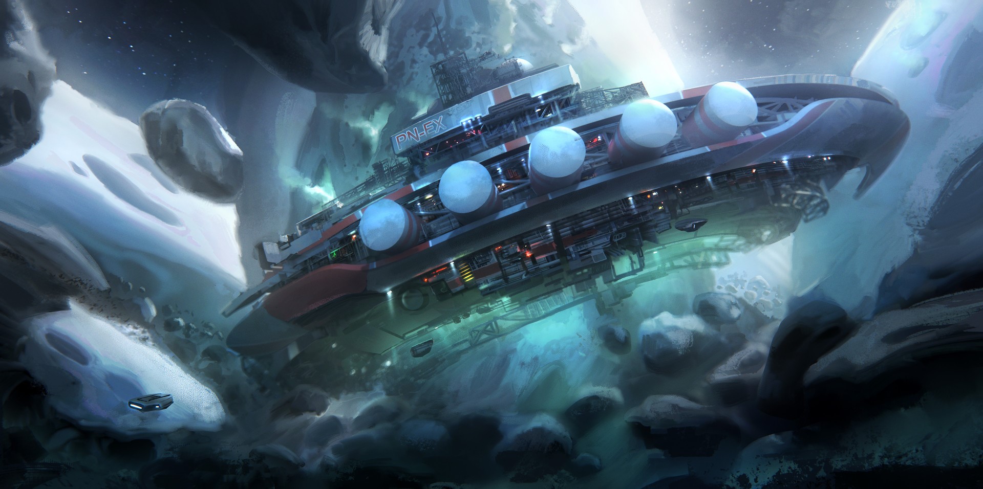 digital art, fantasy art, space art, spaceship, asteroid, HD Wallpaper