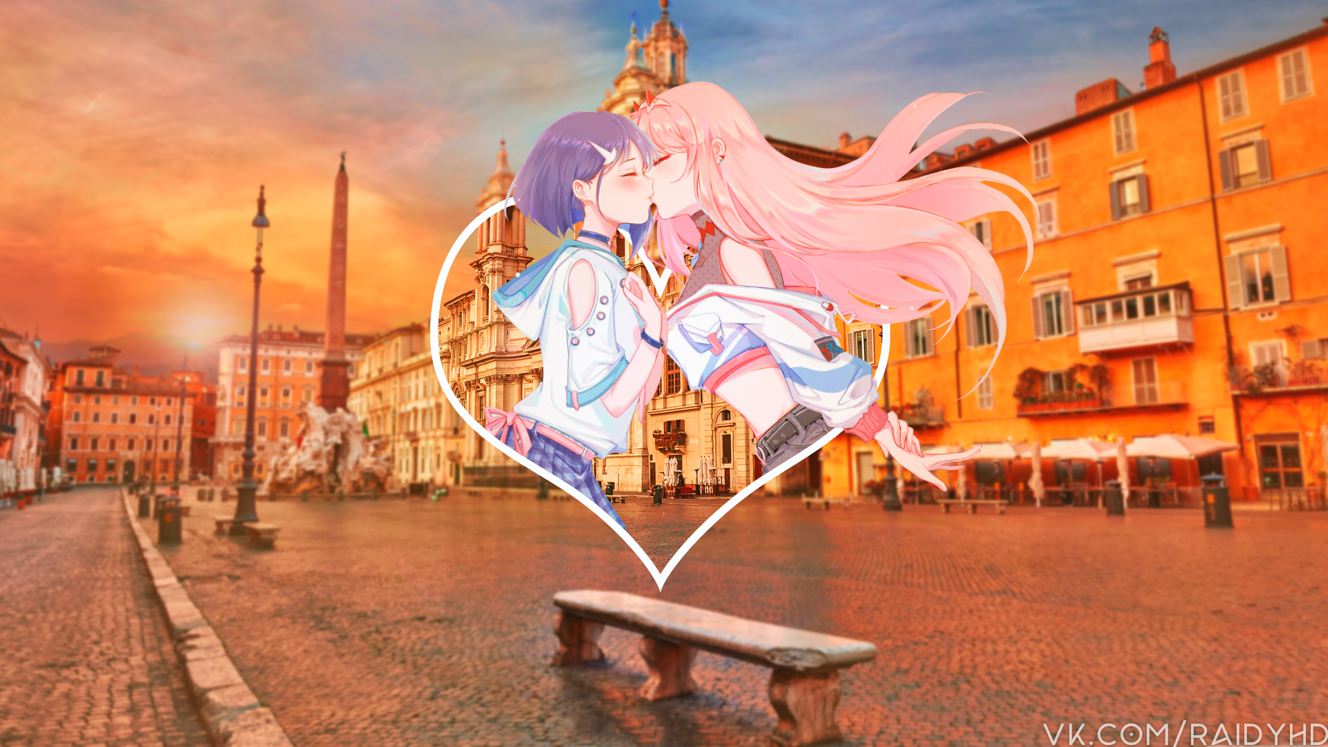 anime, anime girls, picture-in-picture, yuri, Ichigo (Darling in the FranXX), Zero Two (Darling in the FranXX), HD Wallpaper