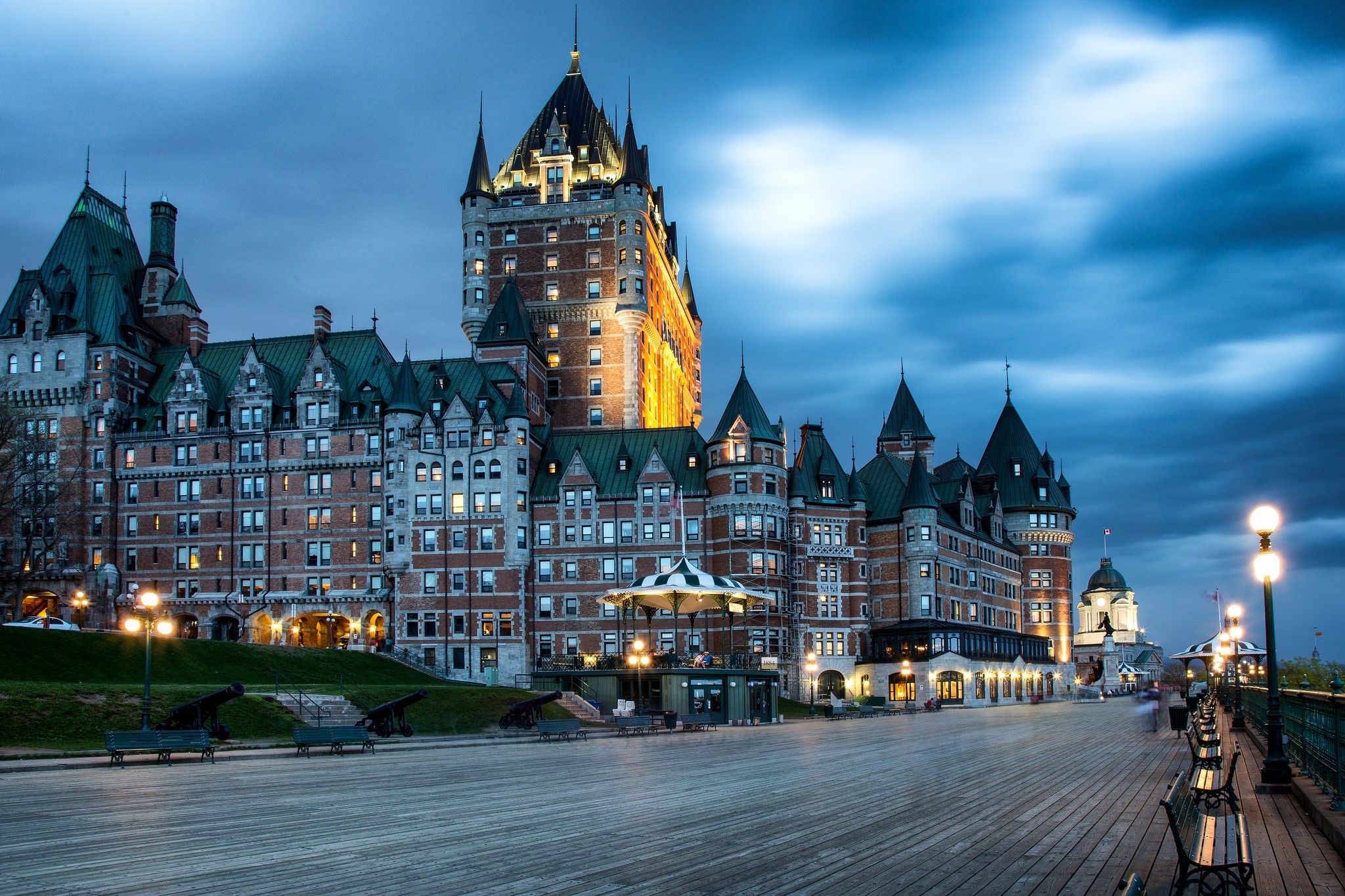Quebec, Canada, cityscape, castle, evening, old building, calm, HD Wallpaper