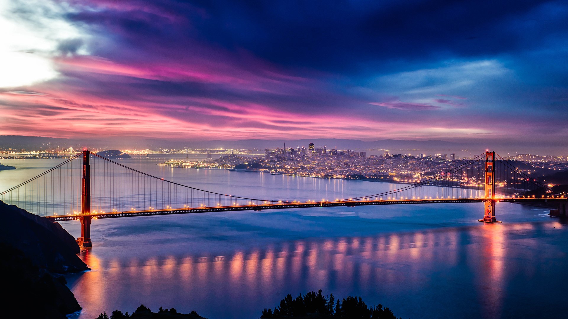clouds, night, San Francisco, lights, HD Wallpaper