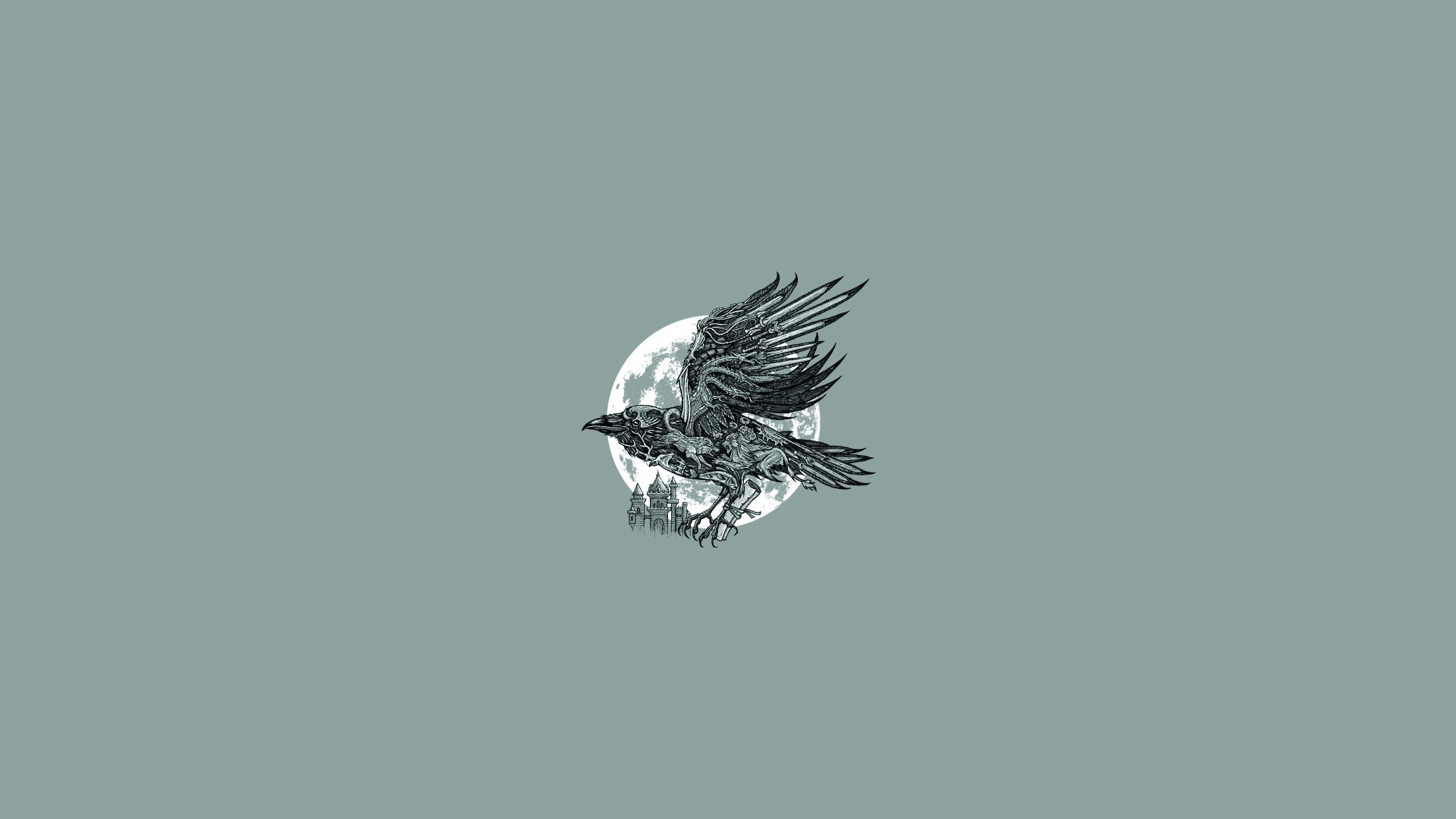 digital art, minimalism, simple background, Moon, birds, raven, castle, lion, deer, fish, sword, dragon, wings, Game of Thrones, HD Wallpaper