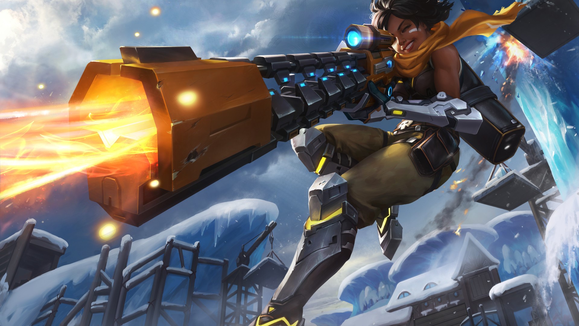 Paladins: Champions of the Realm, Kinessa (Paladins), gun, winter, armor, sniper rifle, women, Xiao Guang Sun, HD Wallpaper