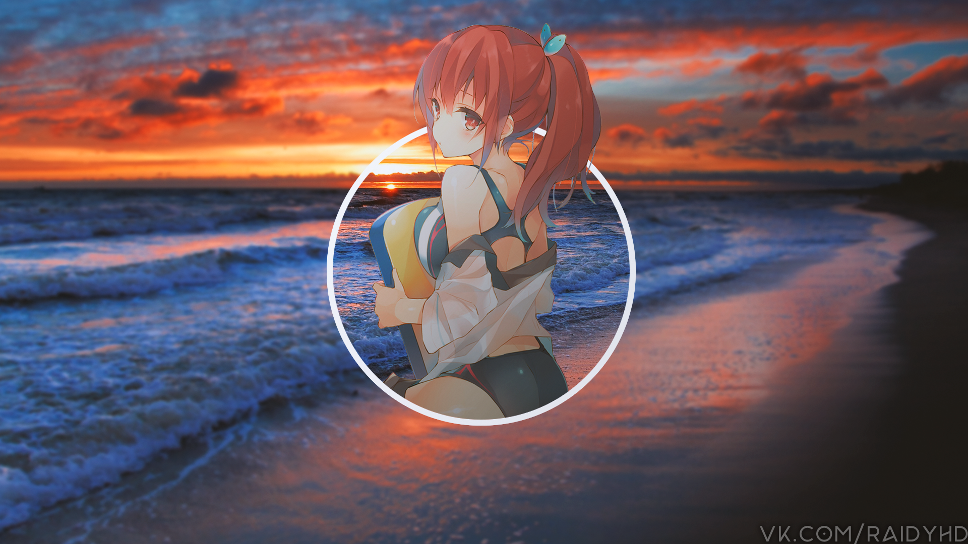 anime, anime girls, picture-in-picture, beach, HD Wallpaper