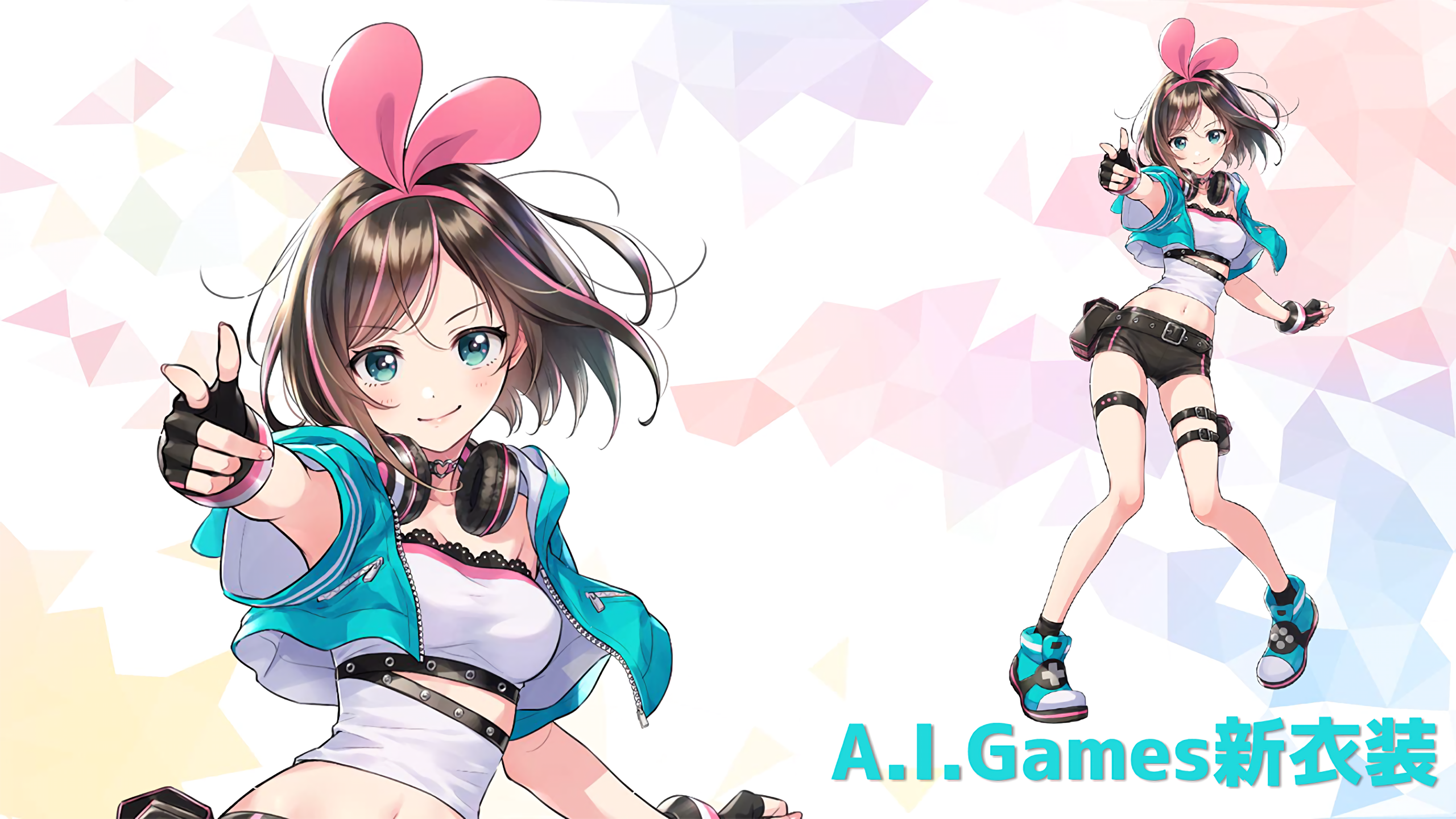 anime, anime girls, white skin, Kizuna Ai, Virtual Youtuber, white background, simple background, blue eyes, brunette, artwork, white dress, HD Wallpaper