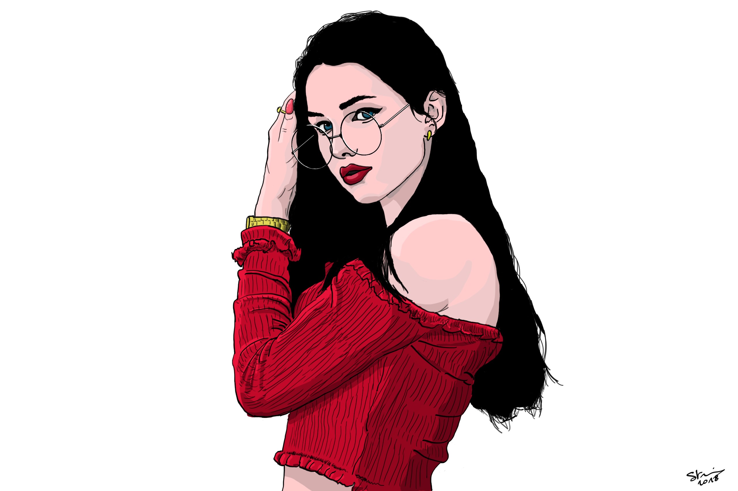 glasses, digital art, drawing, Photoshop, HD Wallpaper