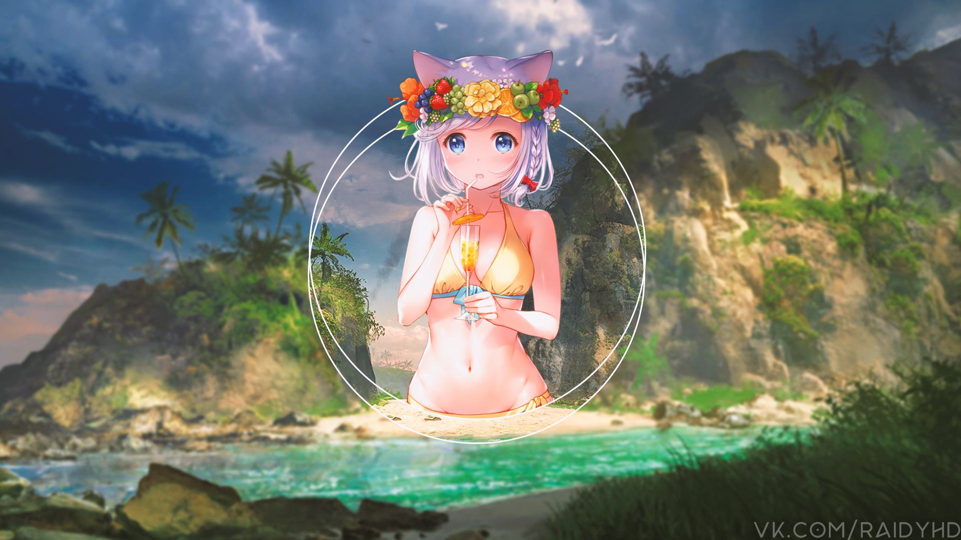 anime, anime girls, picture-in-picture, beach, HD Wallpaper