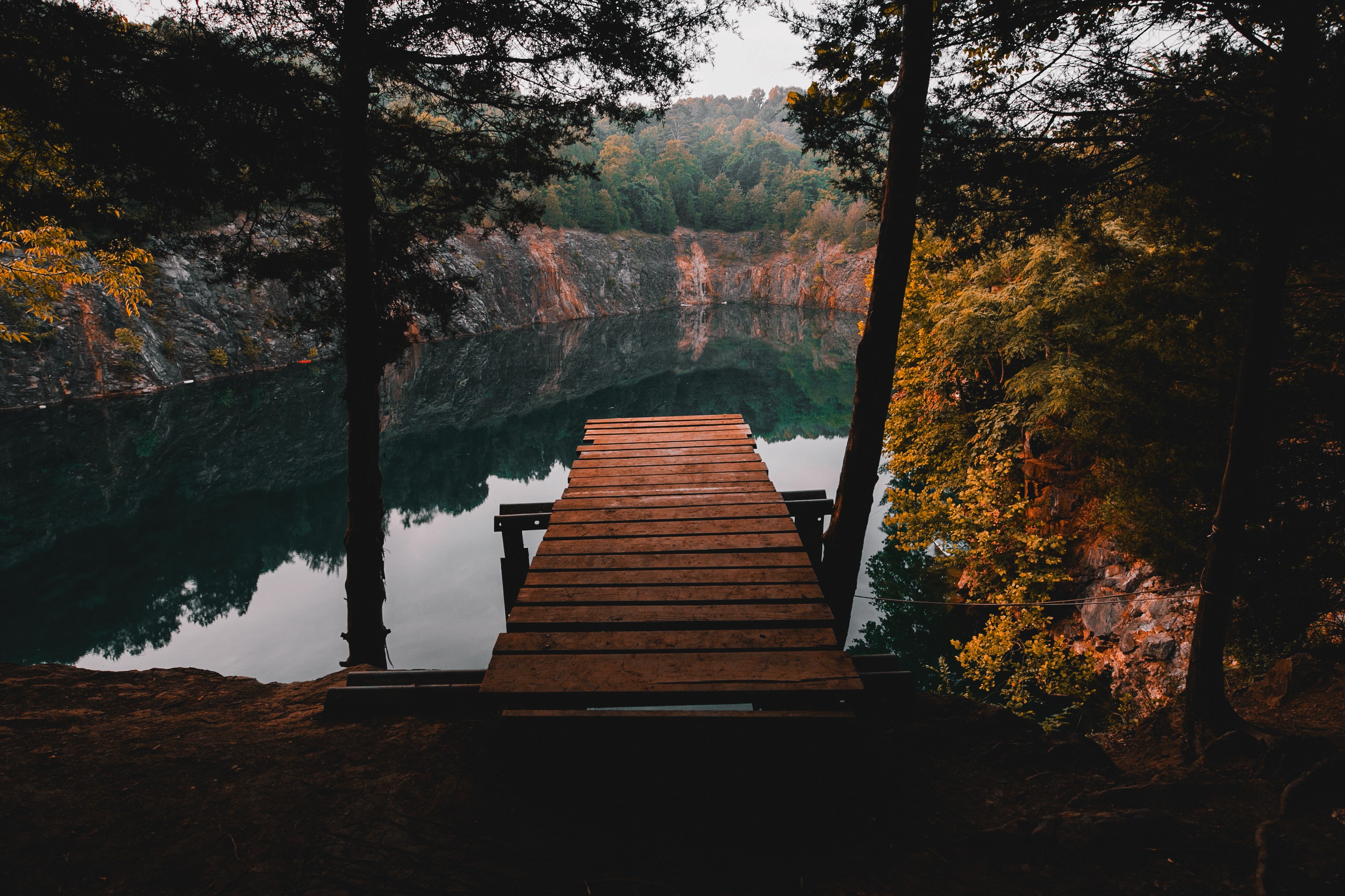 USA, trees, lake, water, forest, rocks, wood, HD Wallpaper