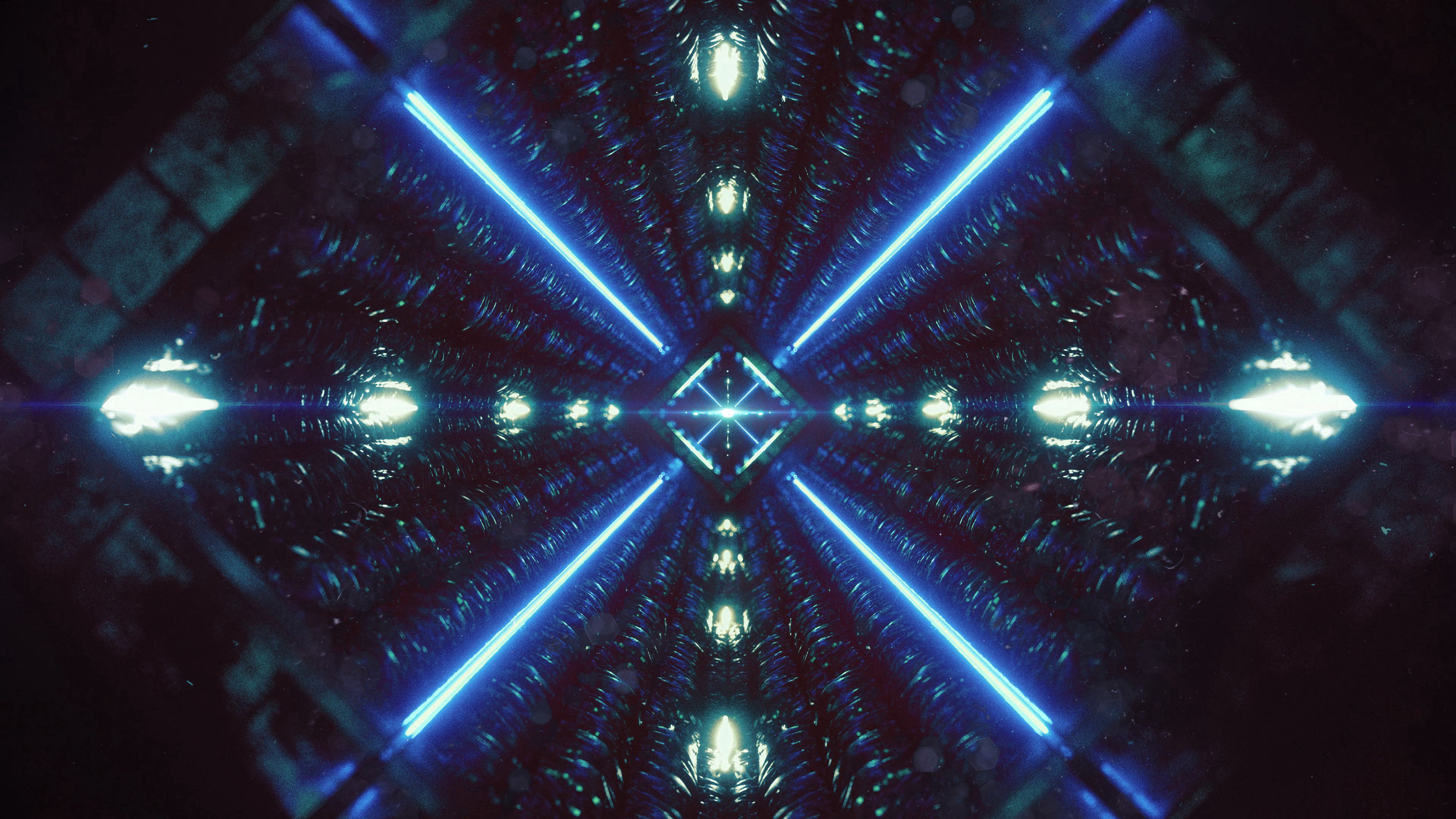 tunnel, neon, light, glow, dark, 4k, HD Wallpaper