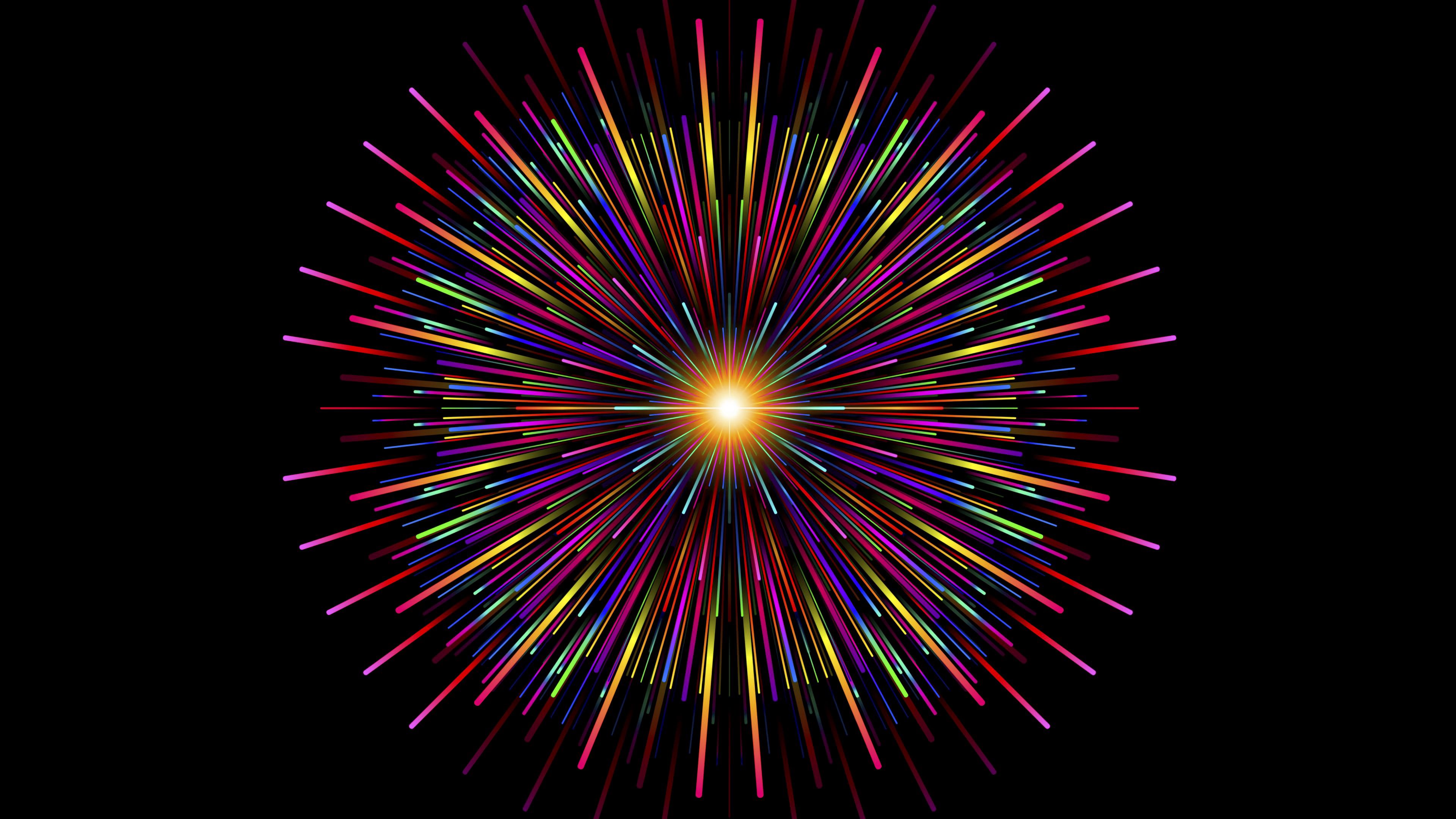 fireworks, salute, rays, glow, colorful, 4k, HD Wallpaper