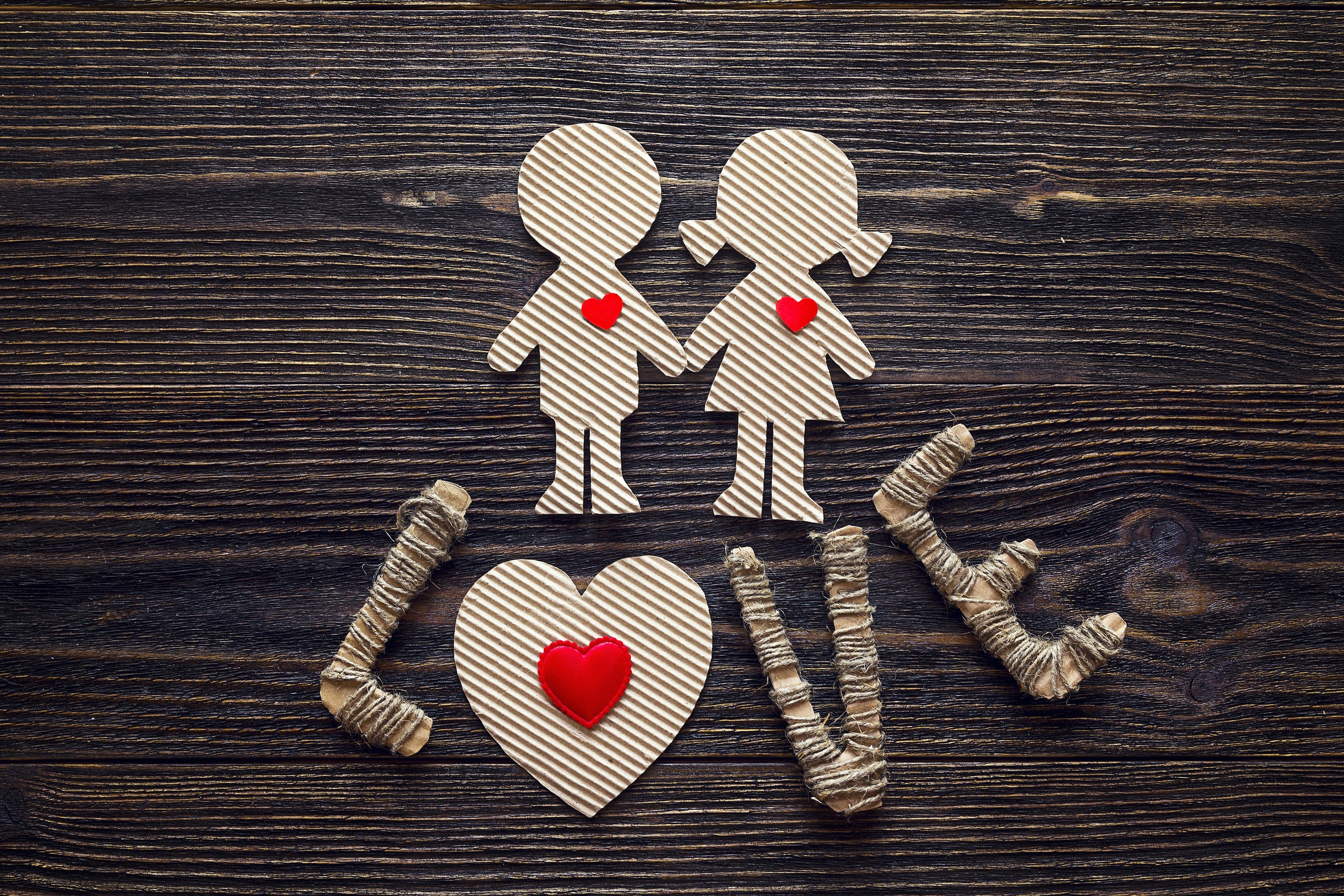 love, romantic, heart, wooden surface, HD Wallpaper
