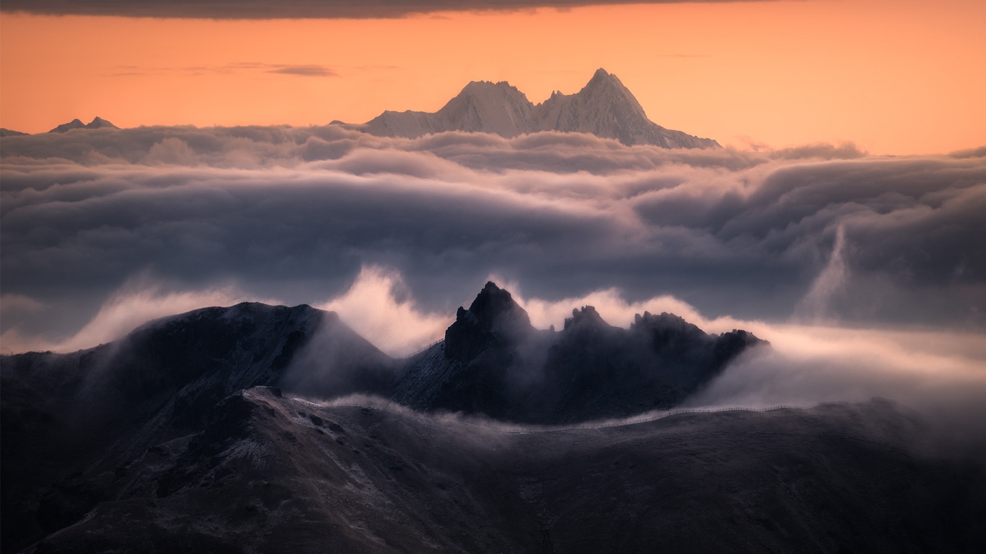 nature, landscape, mountains, clouds, mist, sunset, 500px, Daniel Laan, photography, HD Wallpaper