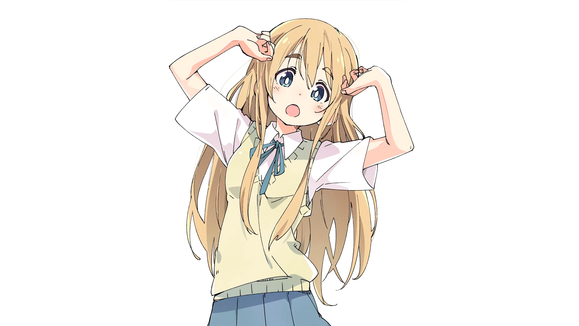 anime, manga, anime girls, simple background, blonde, schoolgirl, Kotobuki Tsumugi, white background, K-ON!, Ixy, HD Wallpaper