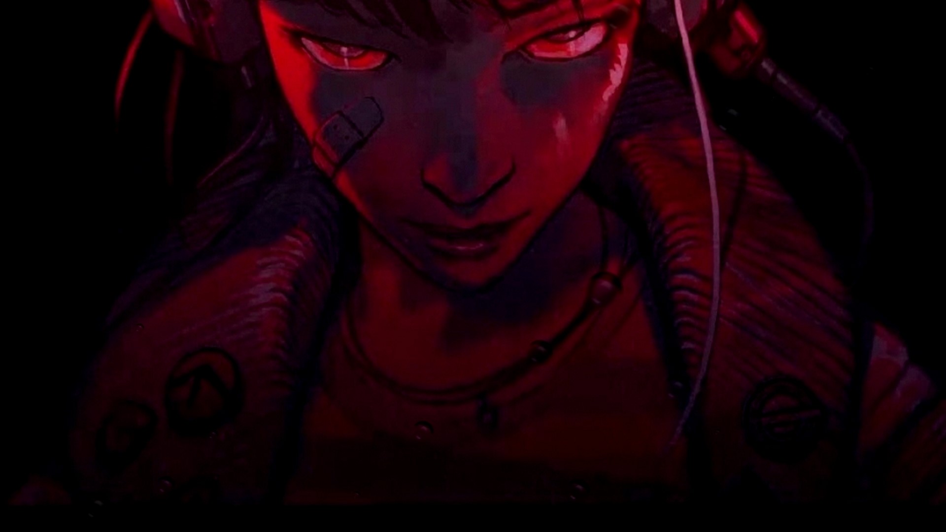 RUINER, her, cyberpunk, dark, red, black, looking at viewer, HD Wallpaper