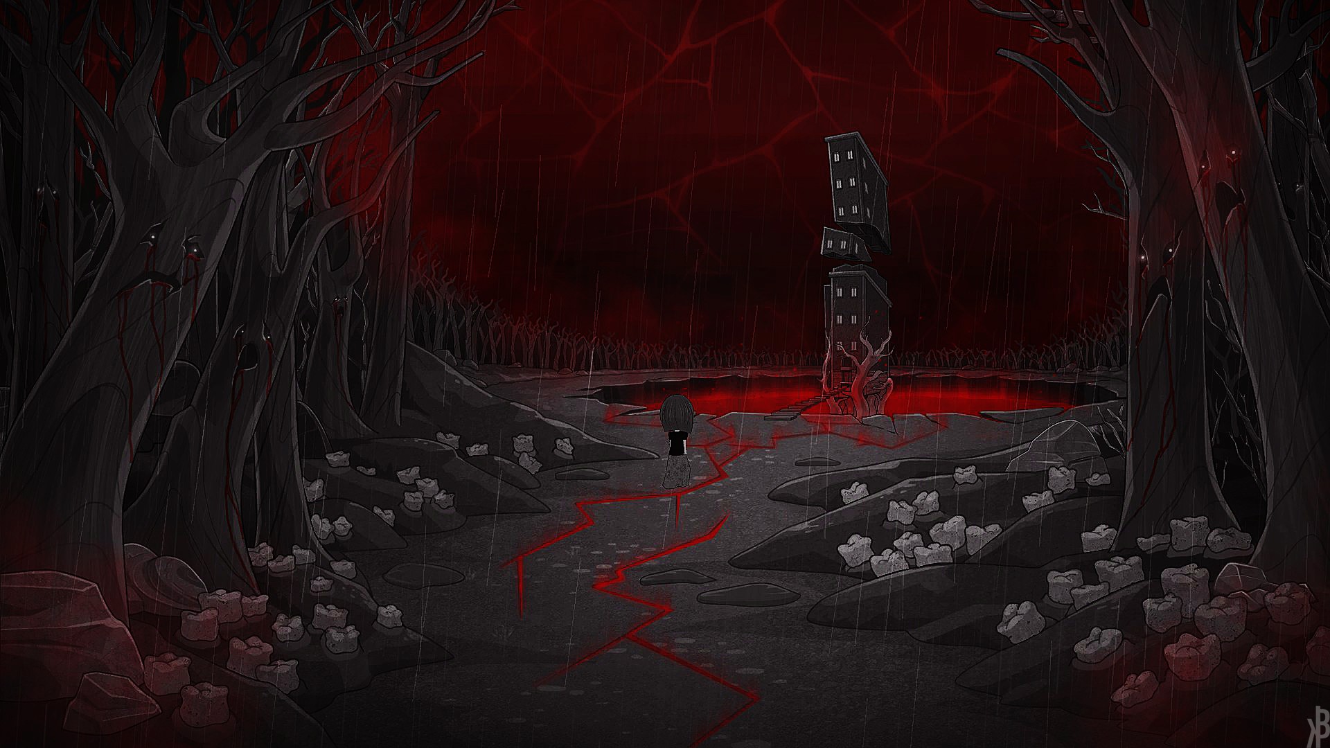 video games, Bear With Me, dark, trees, HD Wallpaper