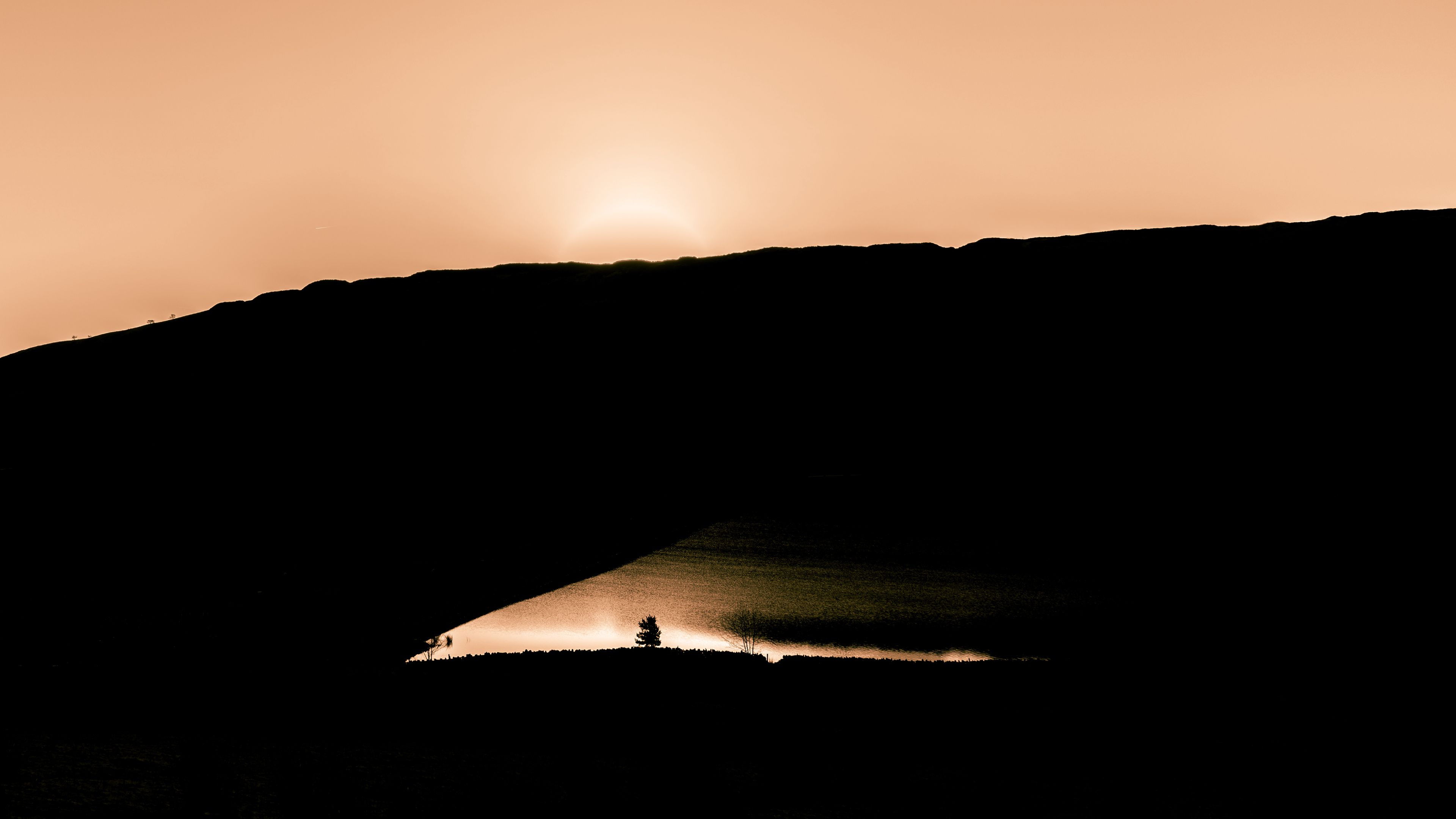 sunset, dark, landscape, water, shore, 4k, HD Wallpaper