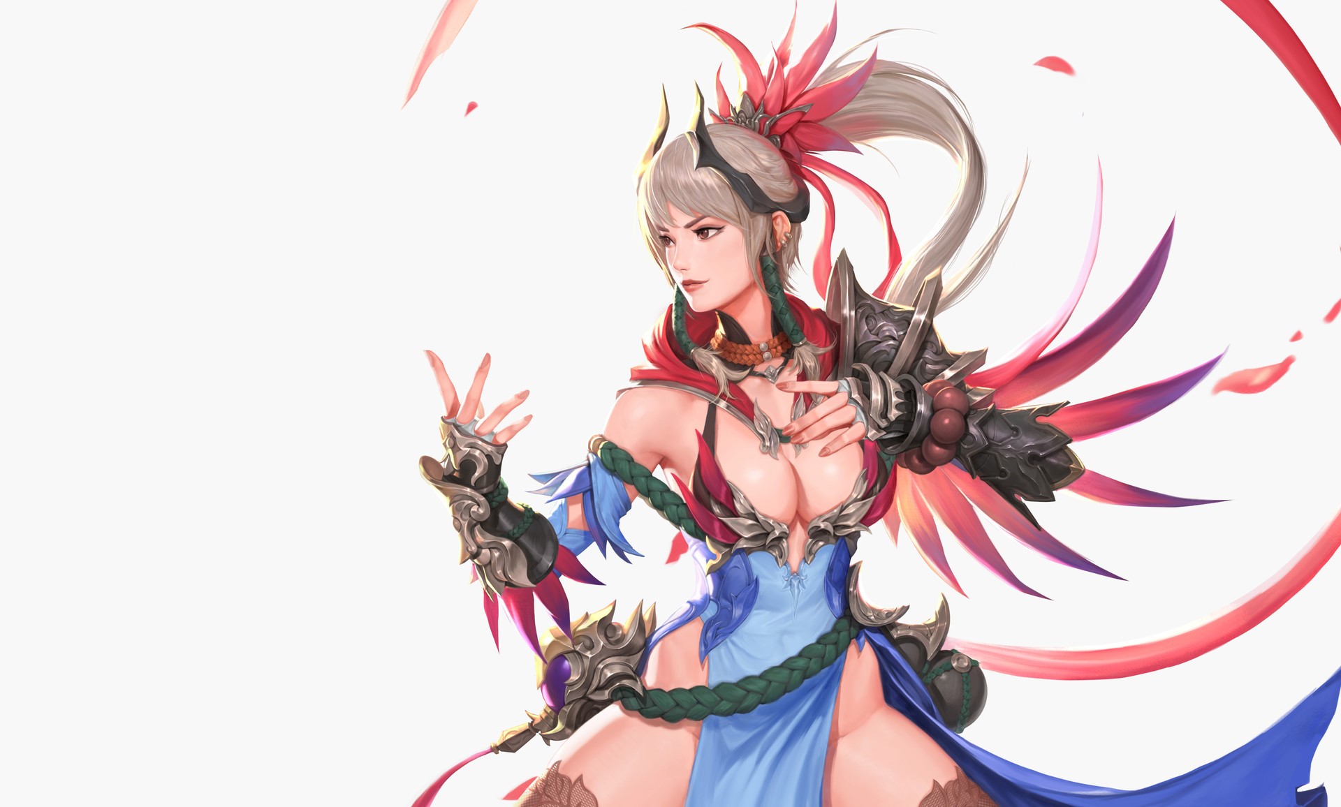 minimalism, fan art, illustration, fantasy armor, fantasy art, anime girls, anime, texture, women, red, HD Wallpaper