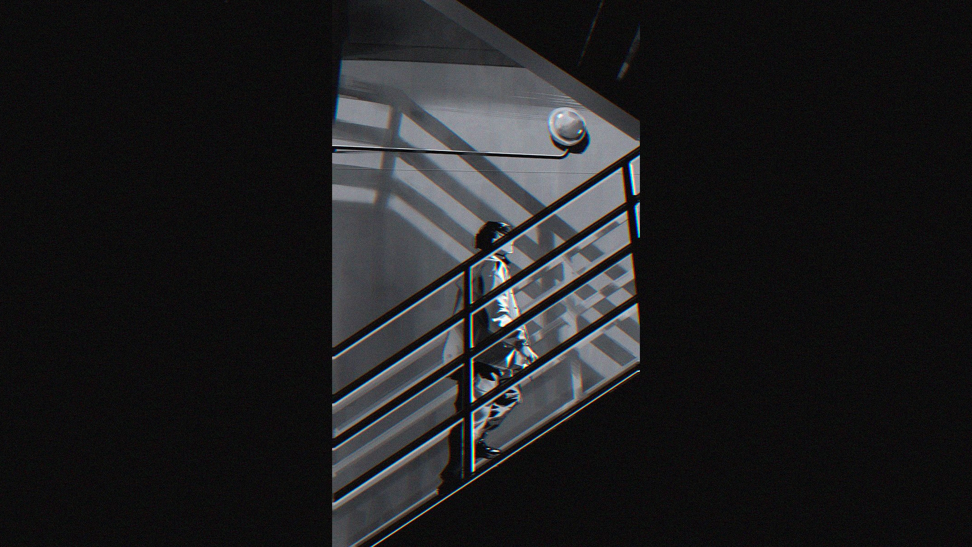 black background, dark, stairs, monochrome, simple background, dark background, men, anime, arthouse, HD Wallpaper