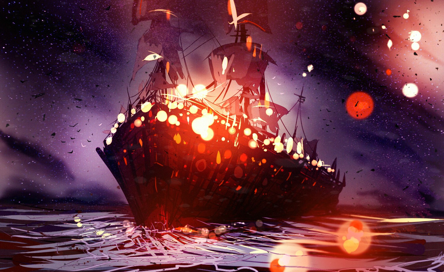 ryky, painting, digital art, bokeh, ship, fantasy art, HD Wallpaper