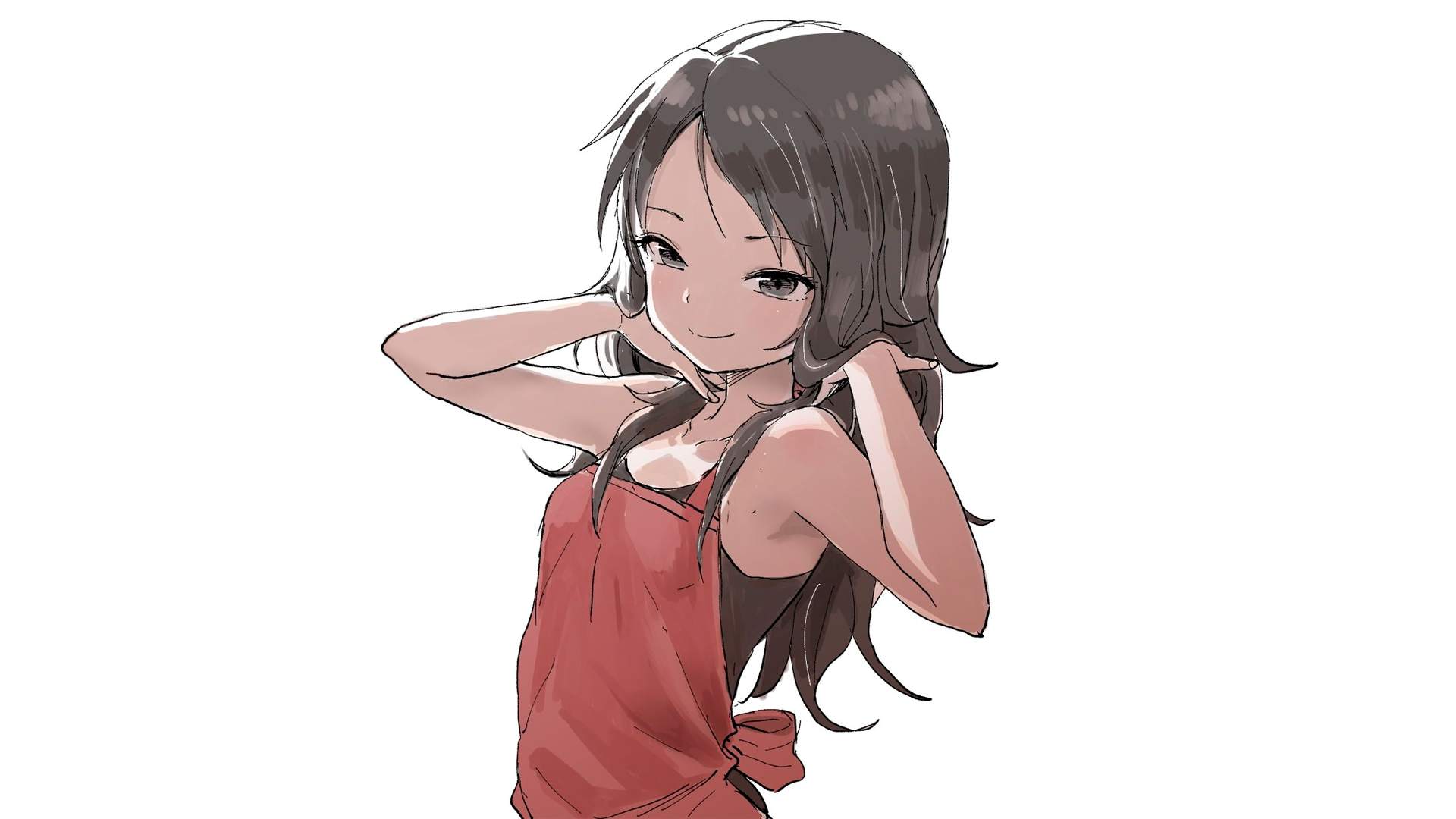 anime girls, brunette, simple background, white background, HD Wallpaper