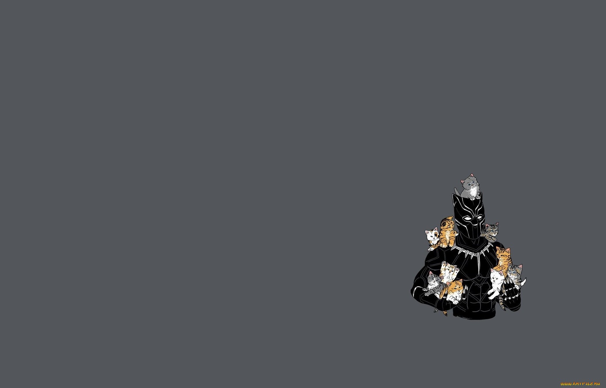 humor, minimalism, Black Panther, MCU, Marvel Cinematic Universe, Marvel Comics, Marvel Super Heroes, gray background, kittens, HD Wallpaper