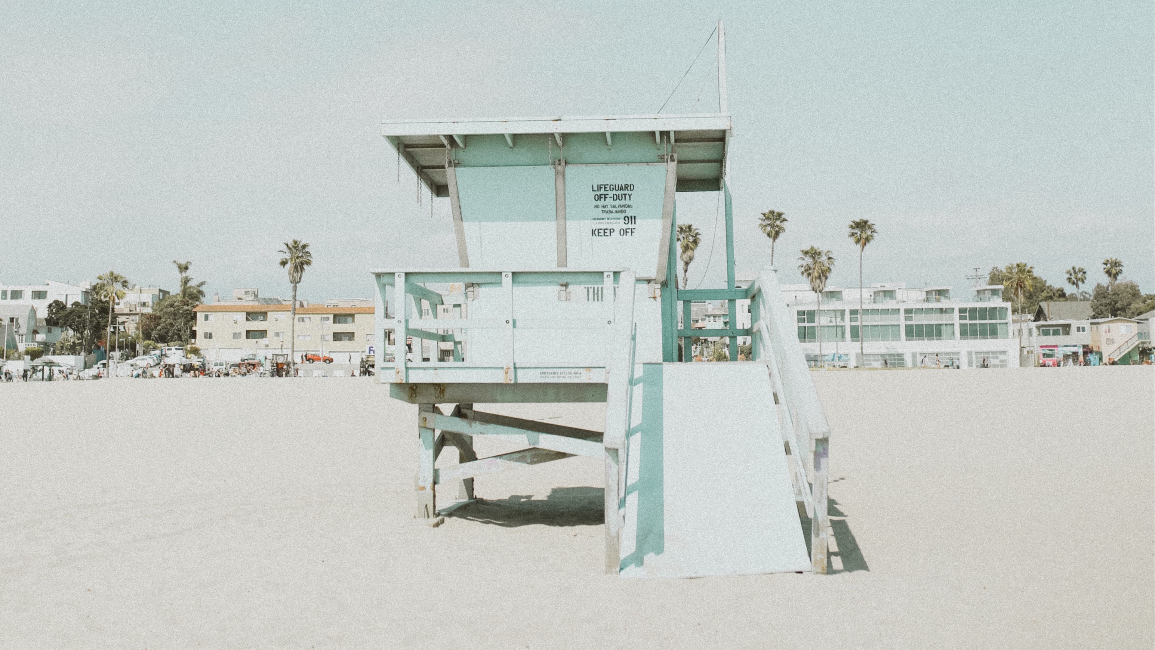 beach, building, booth, coast, sand, 4k, HD Wallpaper