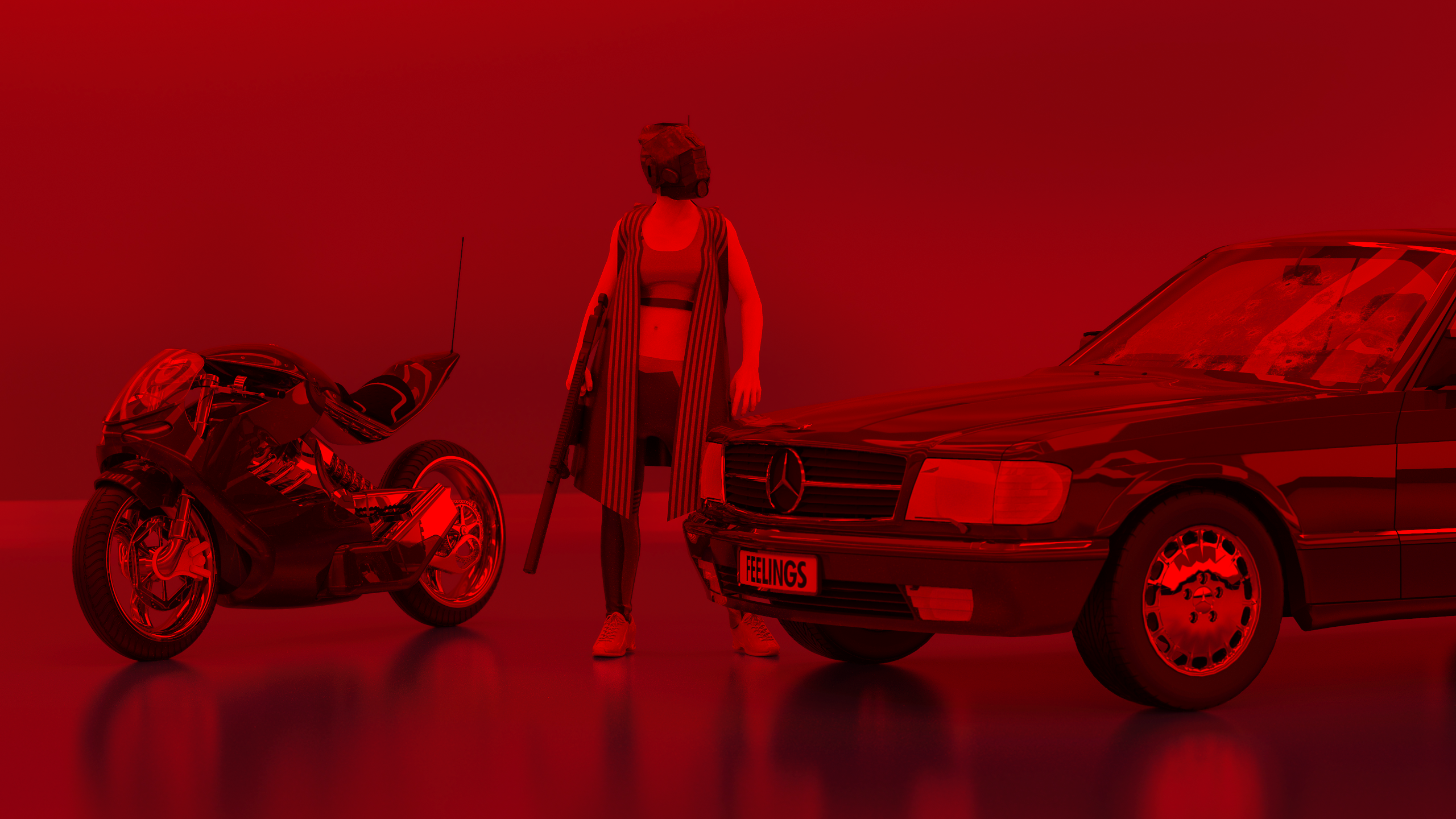 red, car, motorcycle, Mercedes-Benz 300SL, weapon, supressor, HD Wallpaper