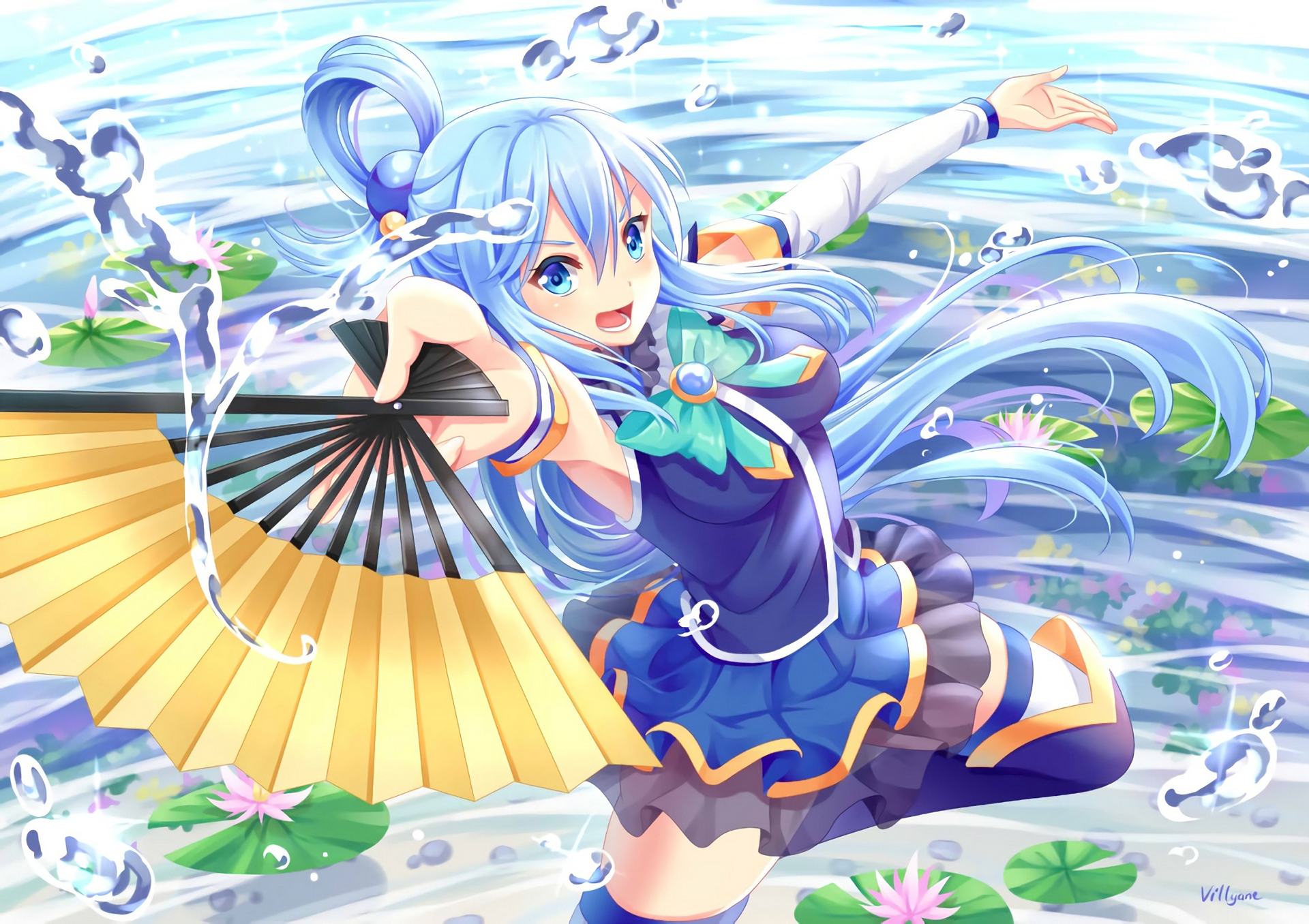 Kono Subarashii Sekai ni Shukufuku wo!, Aqua (KonoSuba), anime girls, anime, blue eyes, blue hair, HD Wallpaper