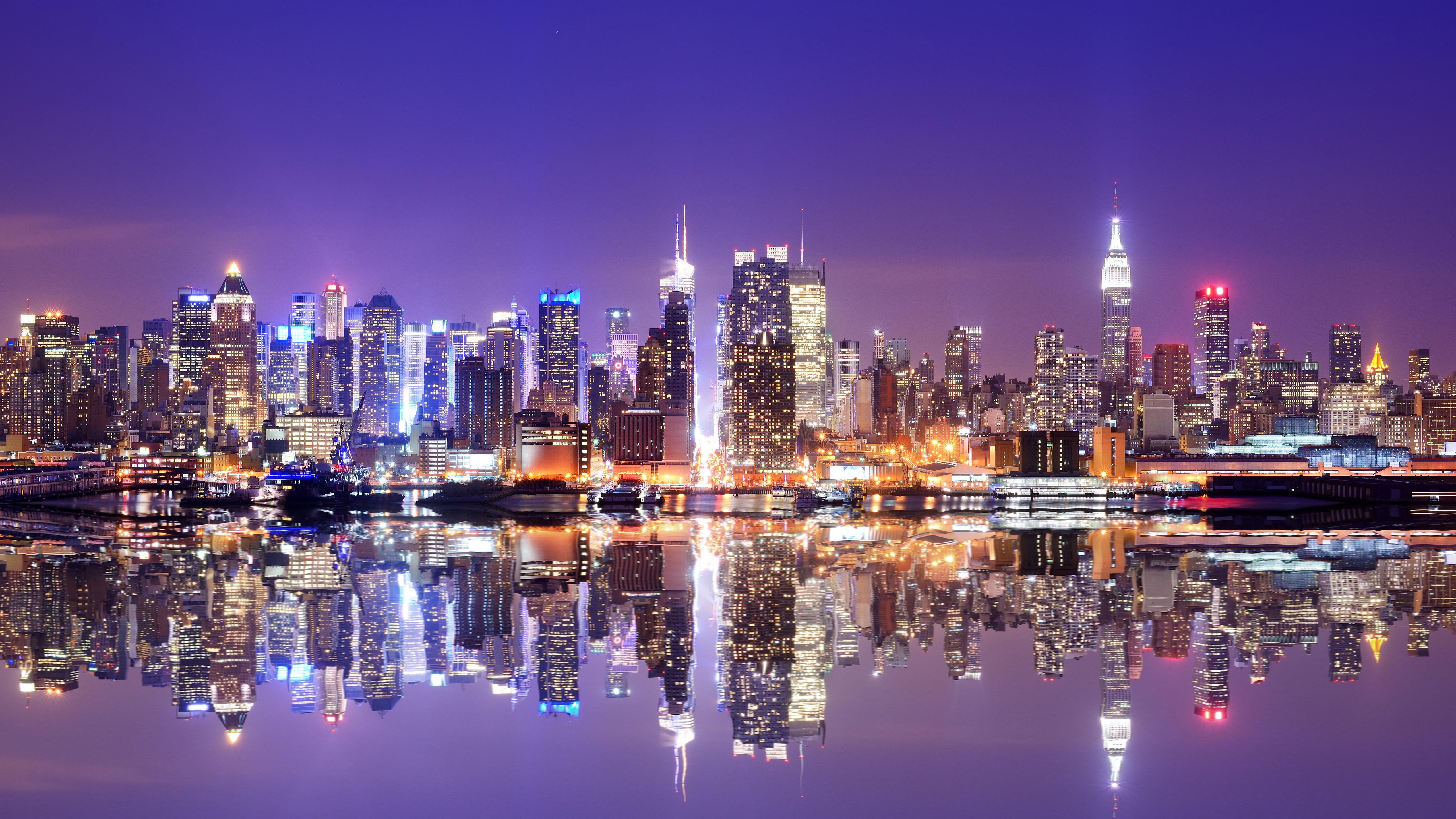 New York City, Manhattan, city, city lights, reflection, skyscraper, Empire State Building, HD Wallpaper