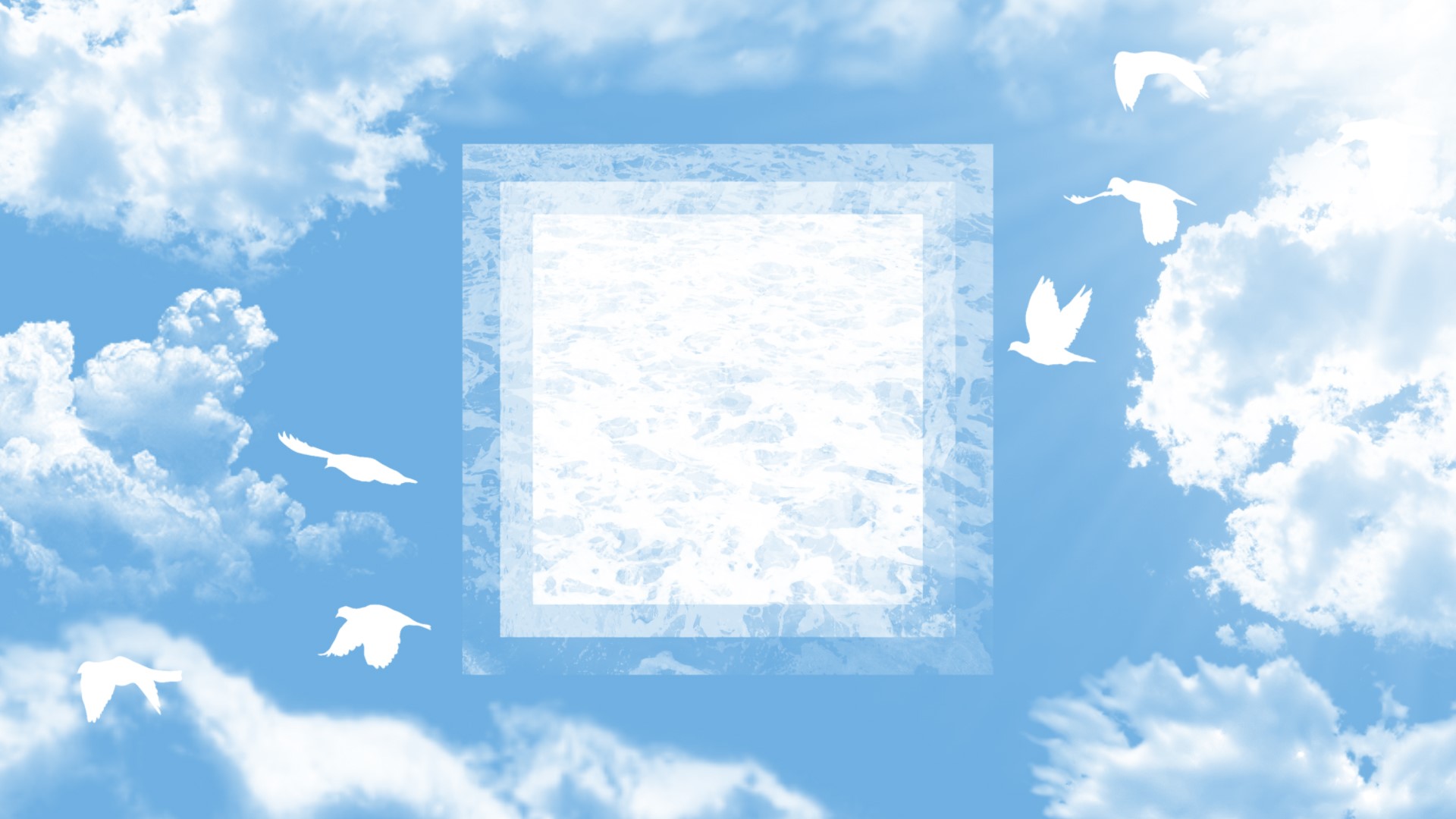 sky, blue, clouds, water, birds, sun rays, digital art, summer, HD Wallpaper