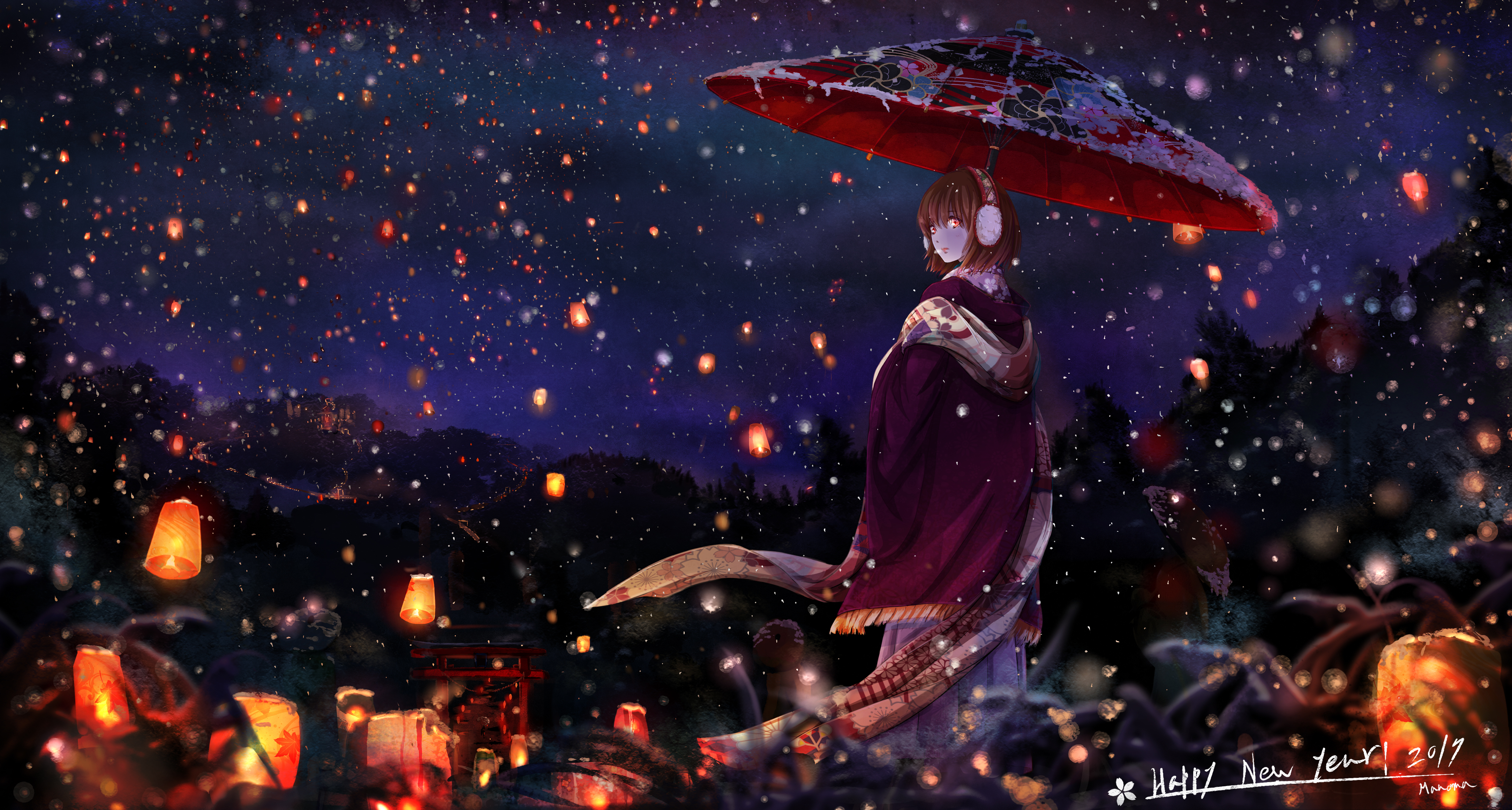 umbrella, artwork, fantasy girl, glowing eyes, anime girls, anime, HD Wallpaper