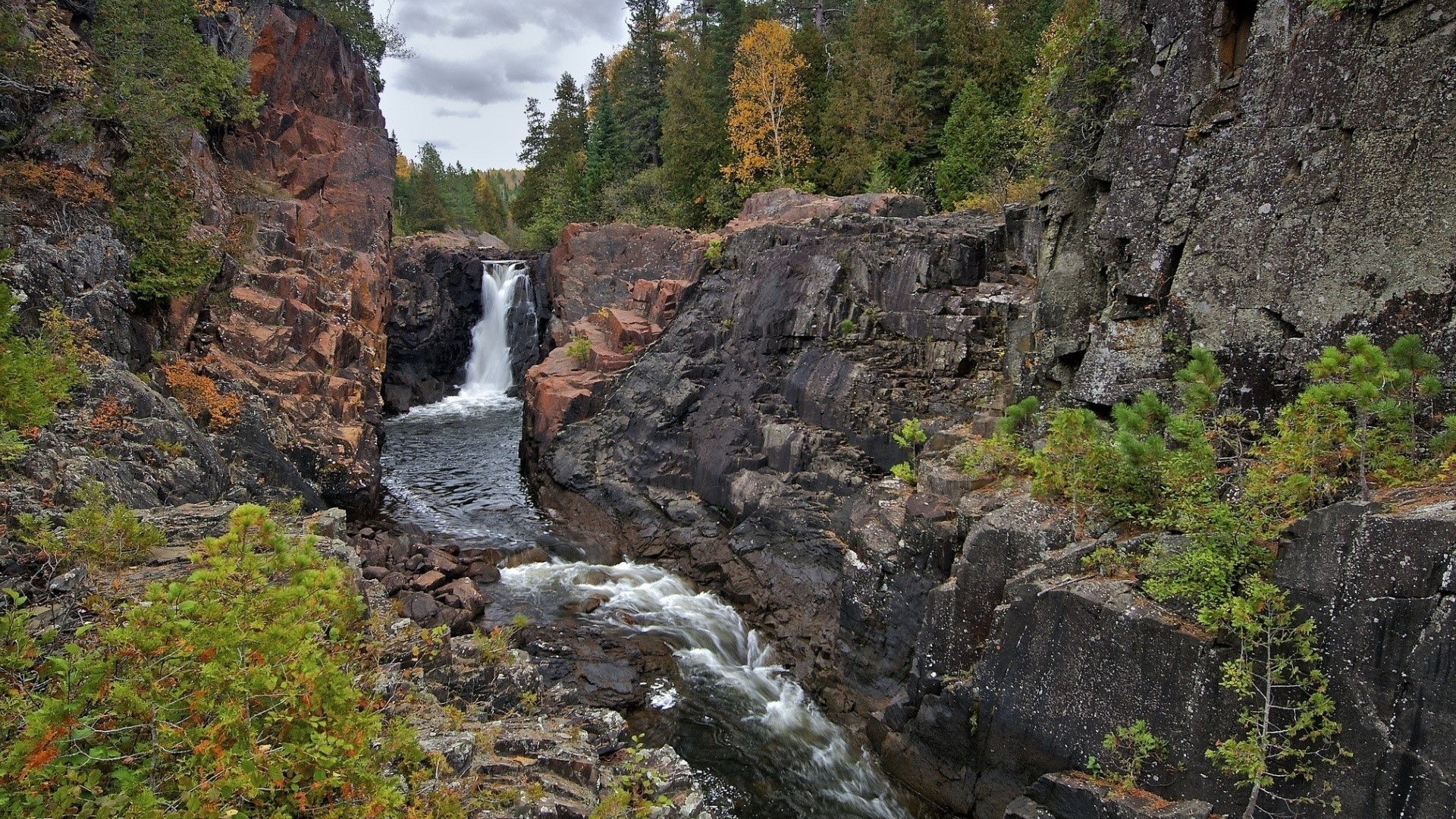 nature, landscape, waterfall, rock, HD Wallpaper