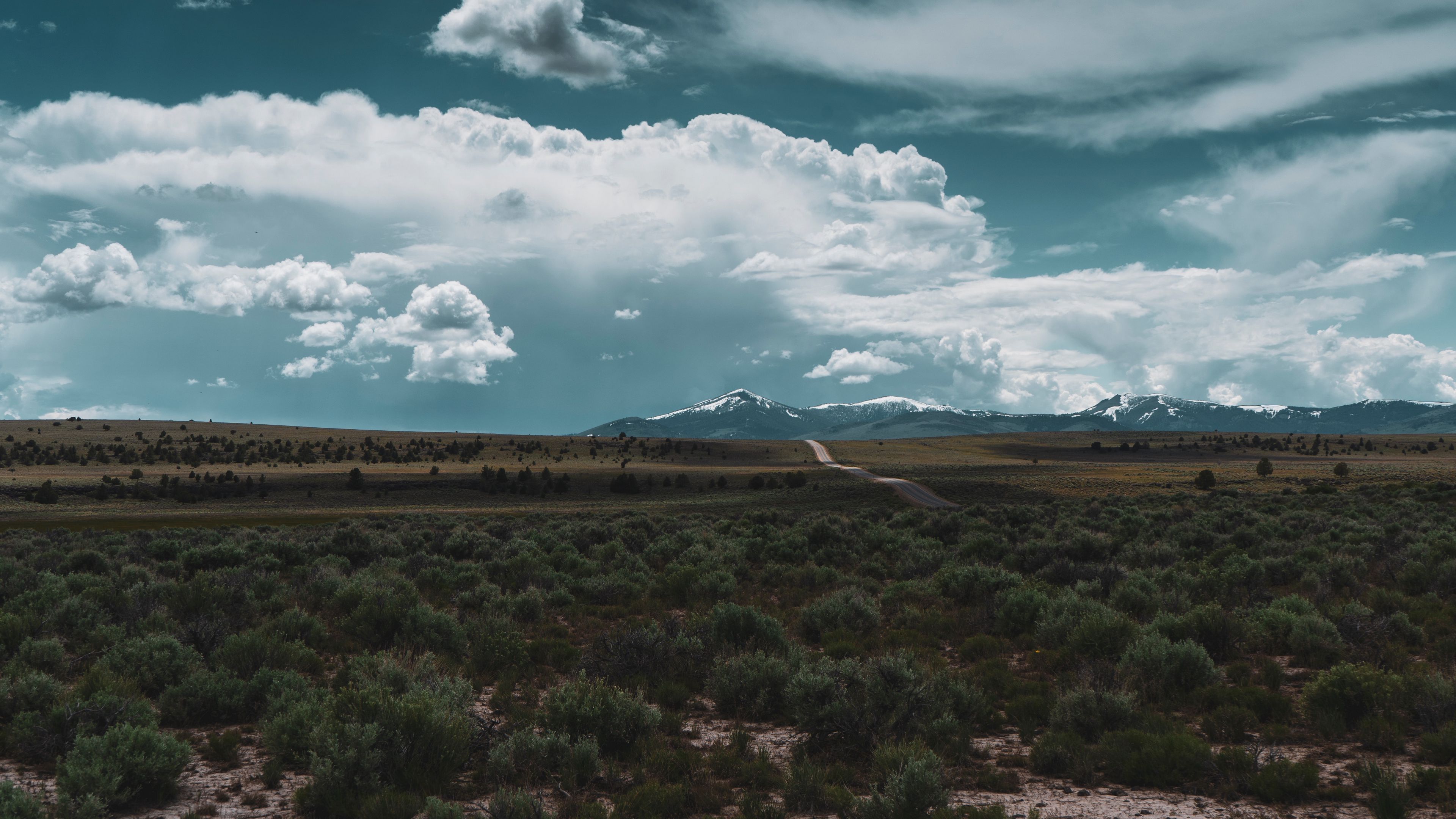 desert, mountains, road, horizon, landscape, 4k, HD Wallpaper