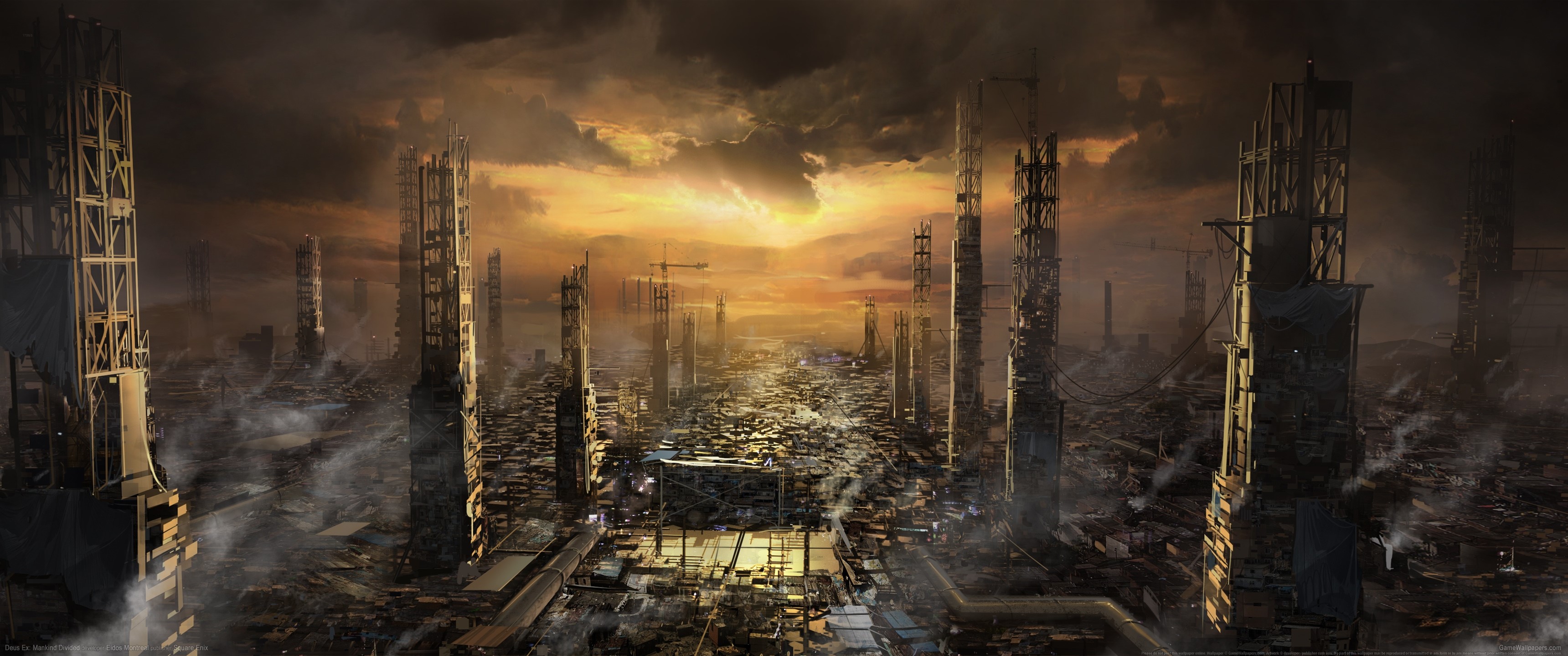 video games, ultrawide, ultra-wide, Deus Ex: Mankind Divided, cyberpunk, video game art, Deus Ex, HD Wallpaper