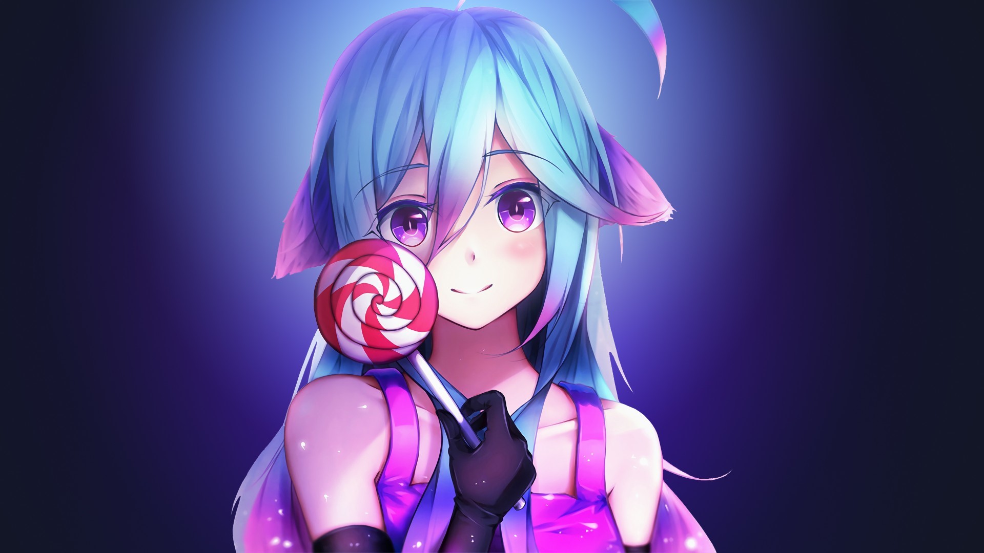 anime, anime girls, lollipop, blue hair, HD Wallpaper